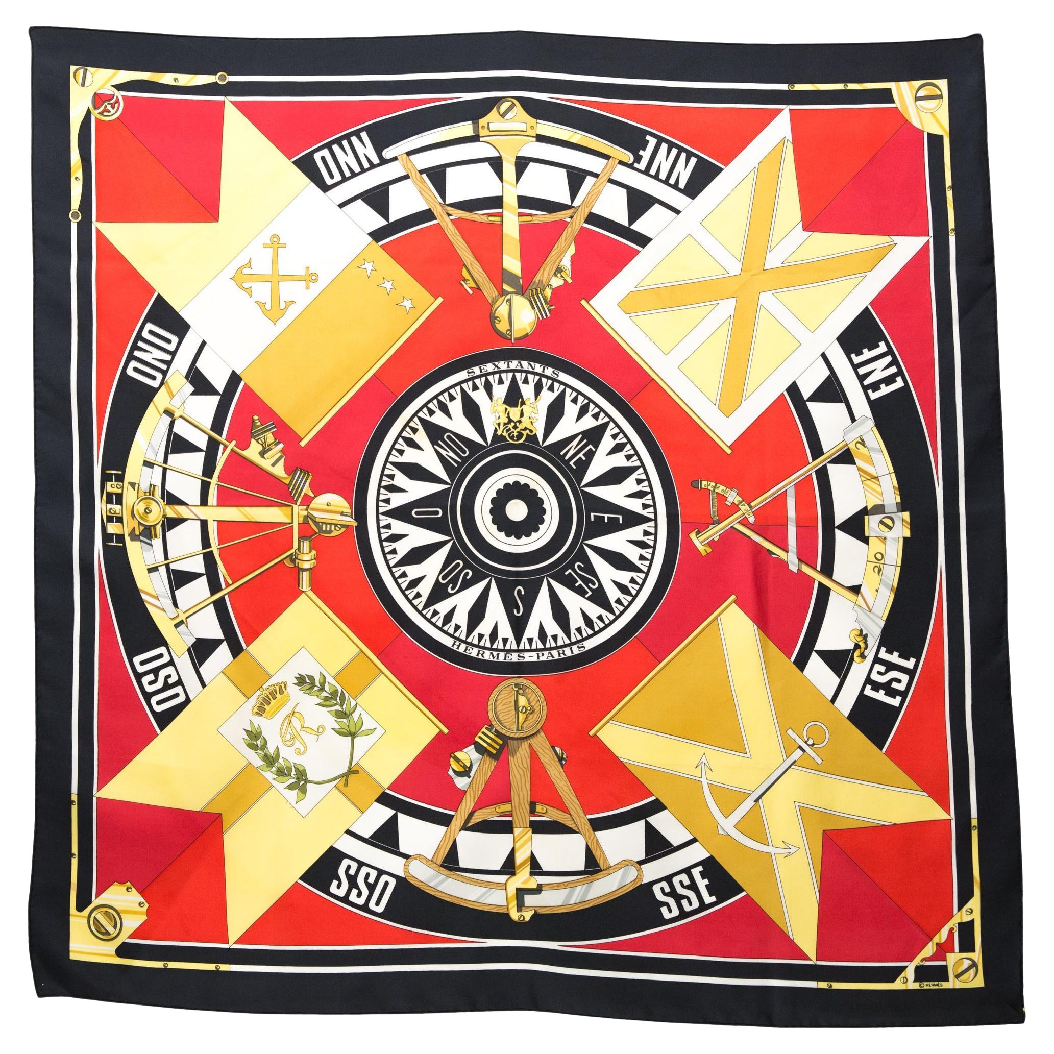 Foulard en soie Hermes Sextants by L Dubigeon en vente