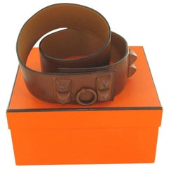HERMES Shadow Belt in Brown Barénia Calfskin Size 85