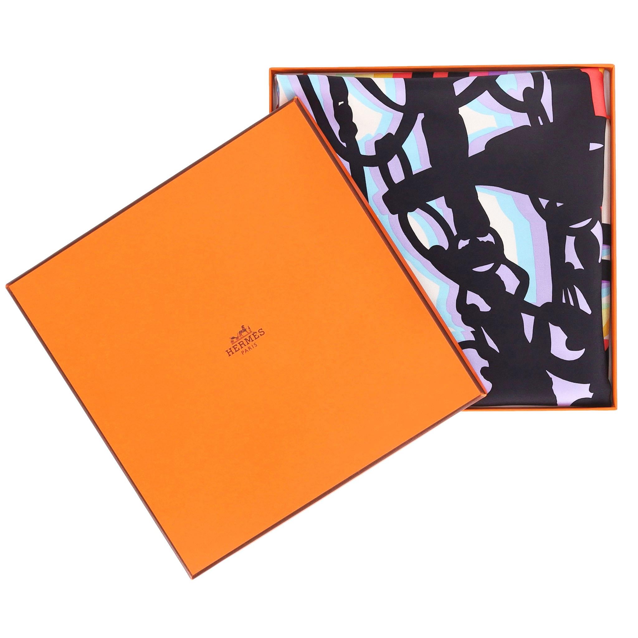Hermes Shadow Brides de Gala scarf

Multi-colour shades form a colorful halo of light around the Brides de gala design, creating a sense of depth and revealing its expressive power. Enveloped in this shadow of color, the motif appears to radiate
