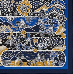 Hermes Shawl 140 Bingata Marine / Bleu Dur / Beige Cashmere And Silk