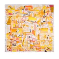 Hermès Shawl 140 "Tropical Modernism" in orange, yellow cashmere and silk