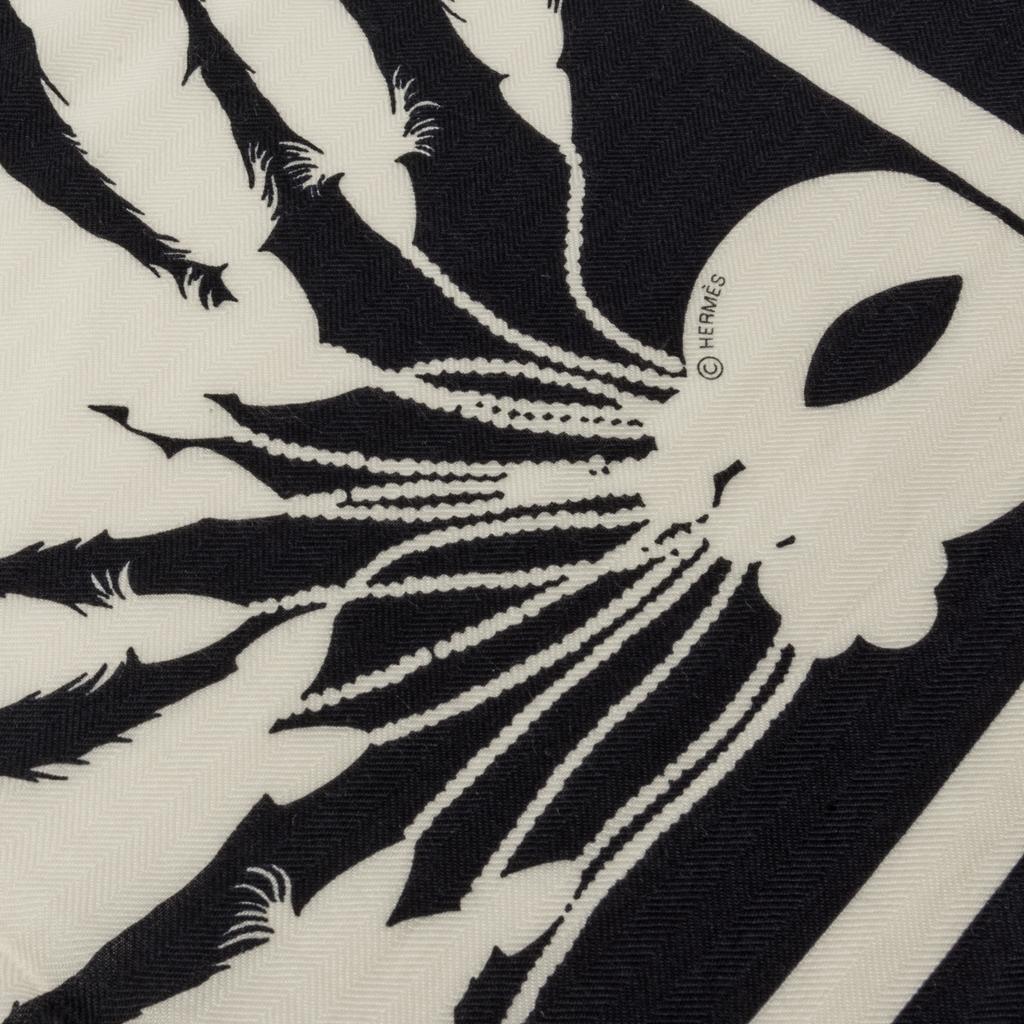 Hermes Shawl Brazil Tattoo Cashmere Silk Bleu Noir and Blanc 140 In New Condition In Miami, FL