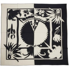 Hermes Shawl Brazil Tattoo Cashmere Silk Bleu Noir and Blanc 140