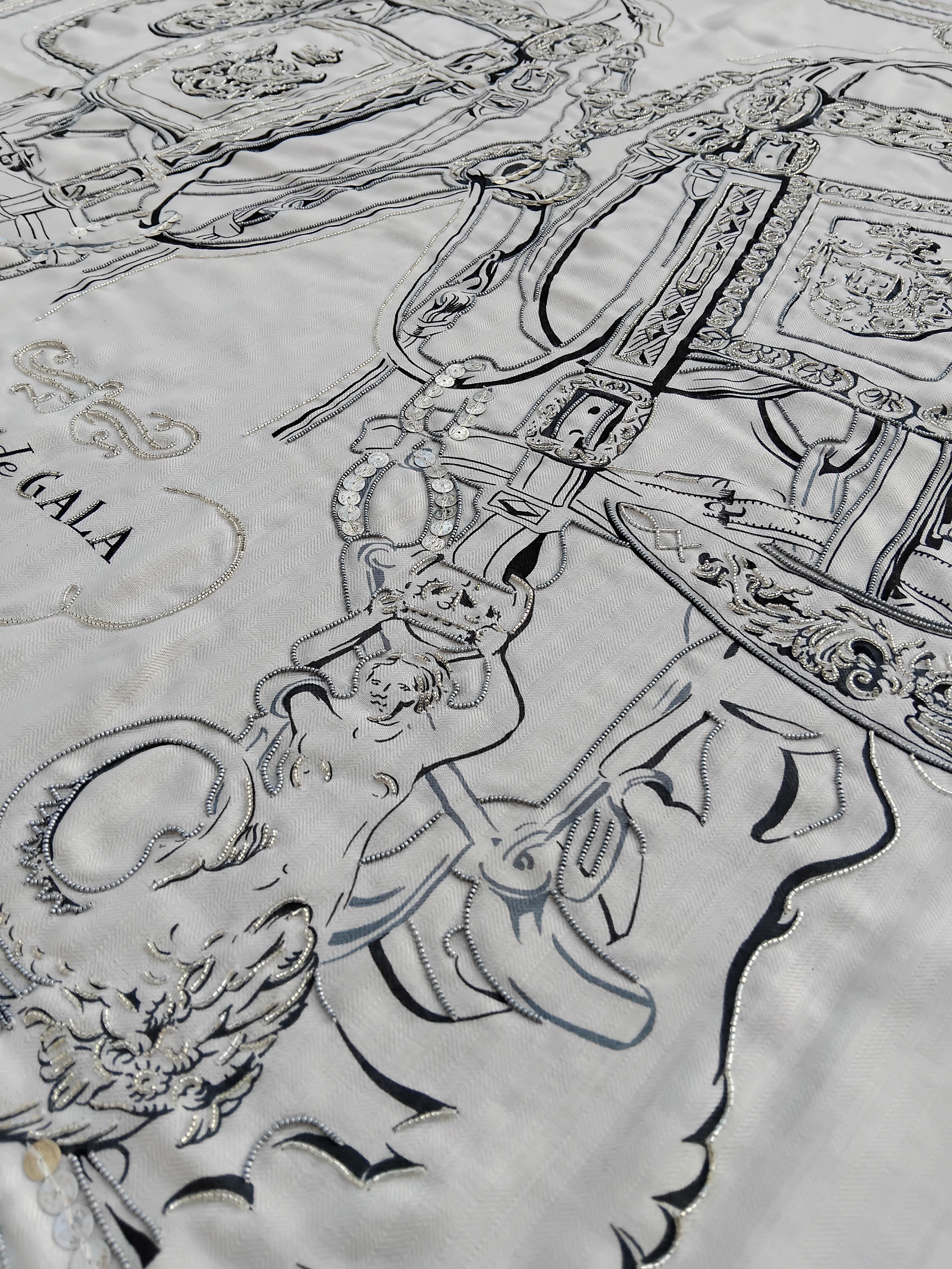 Hermès Shawl Scarf Brides De Gala Precious Embroidered Cashmere Silk 140 cm For Sale 1