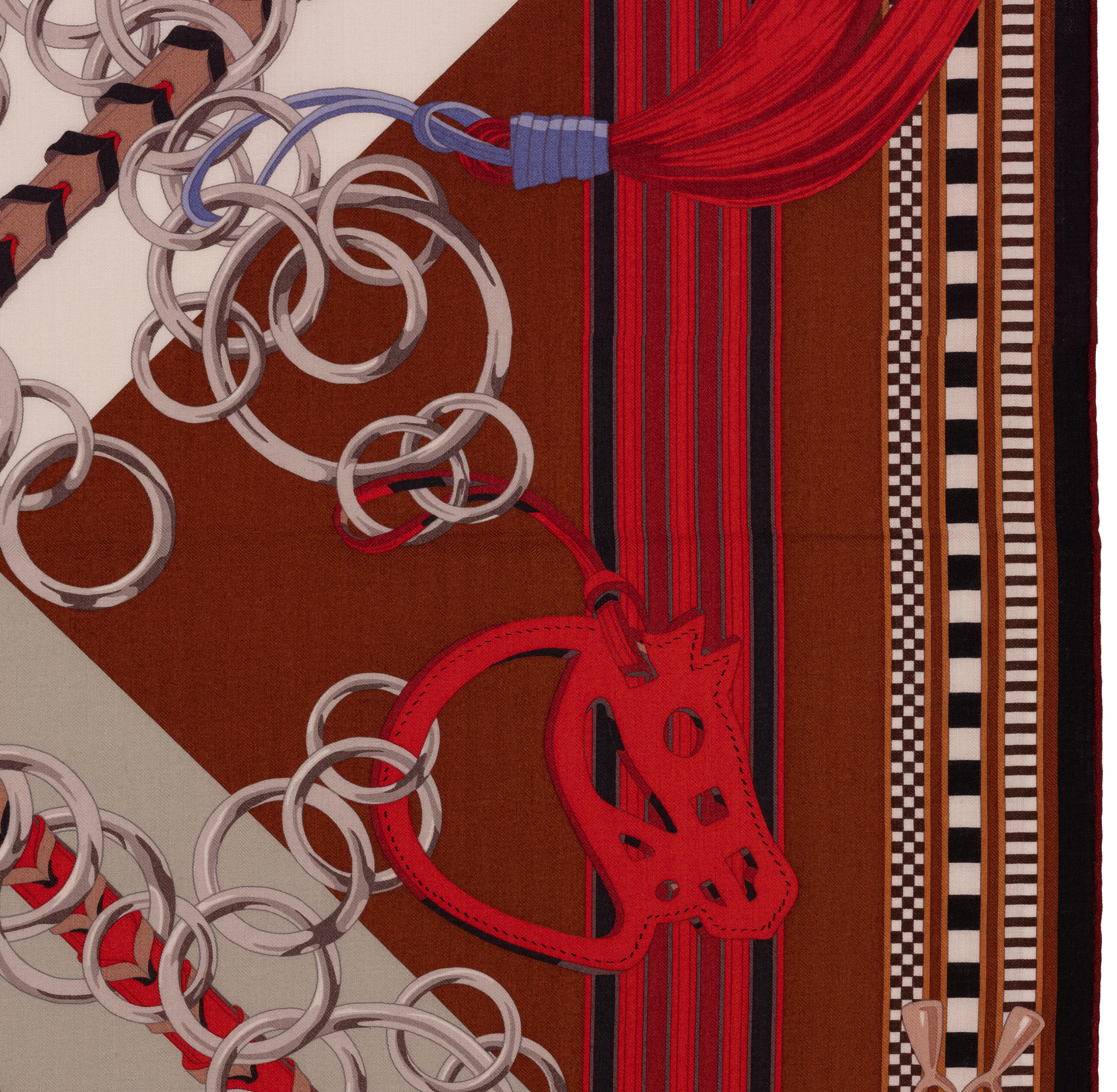 Scialle Hermes - Brides et Gris Gris - CS140 - Marrone Grigio Corallo  Etichetta per la cura &New in vendita 6