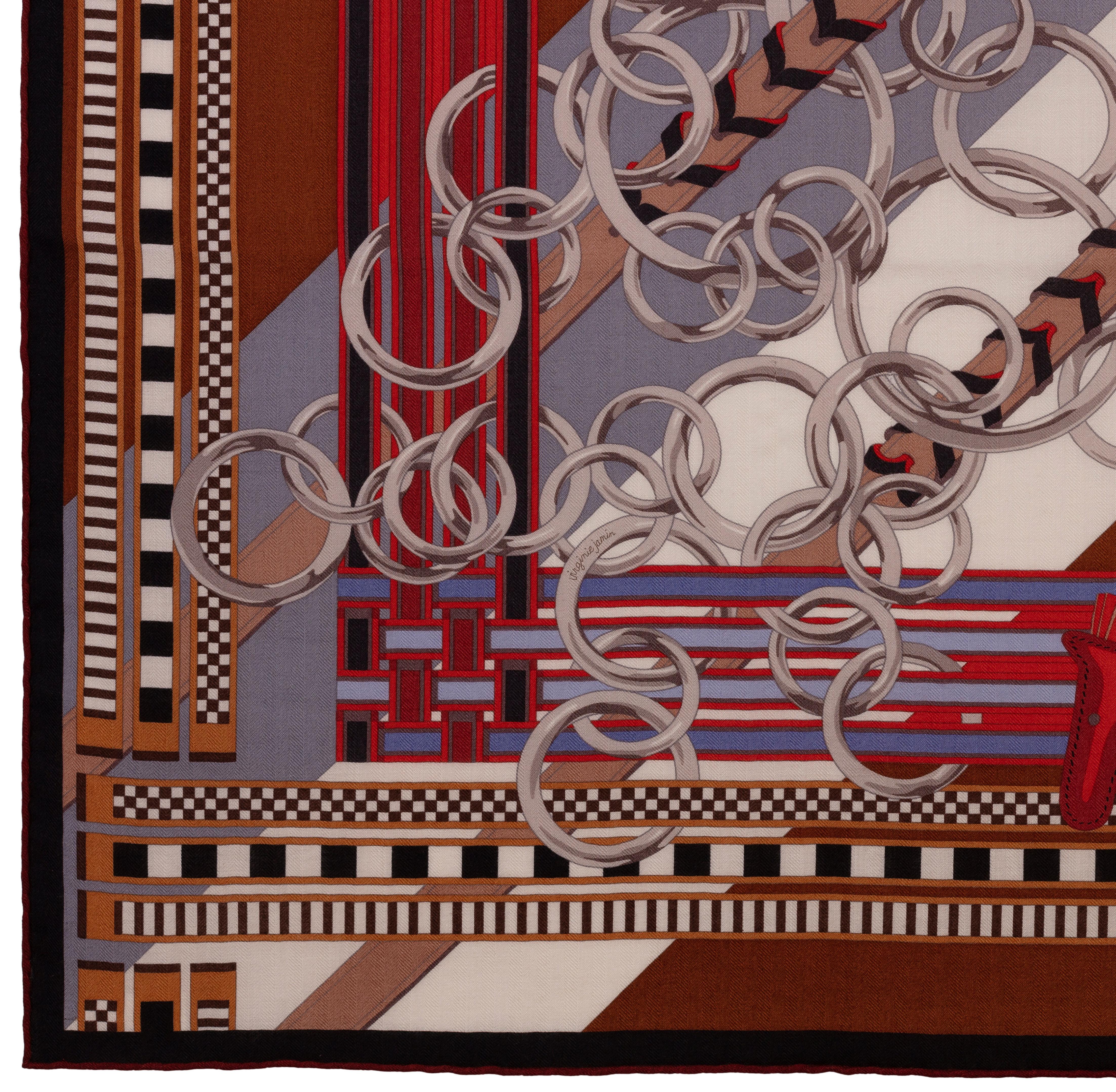 Scialle Hermes - Brides et Gris Gris - CS140 - Marrone Grigio Corallo  Etichetta per la cura &New in vendita 7