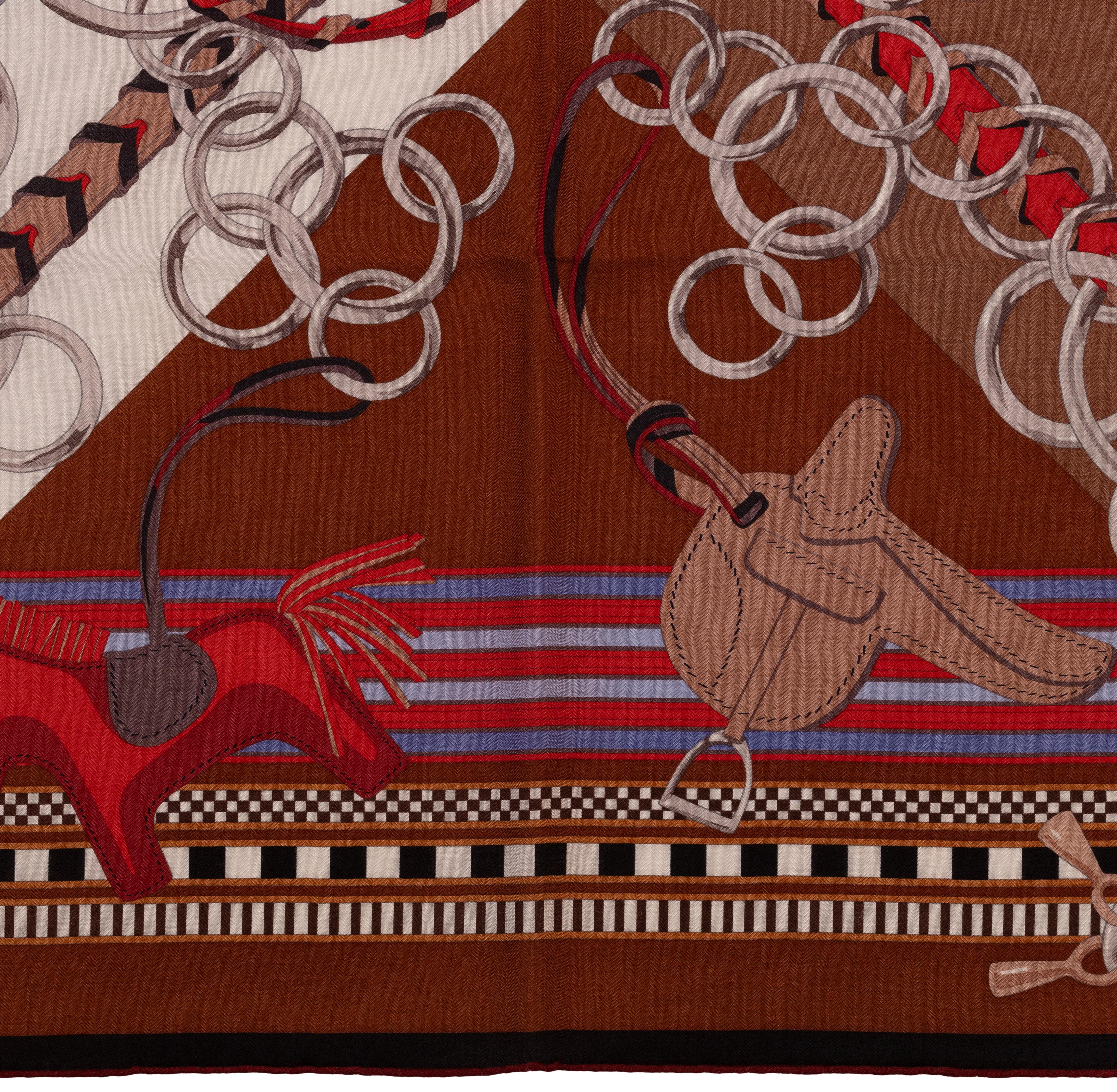 Scialle Hermes - Brides et Gris Gris - CS140 - Marrone Grigio Corallo  Etichetta per la cura &New in vendita 8