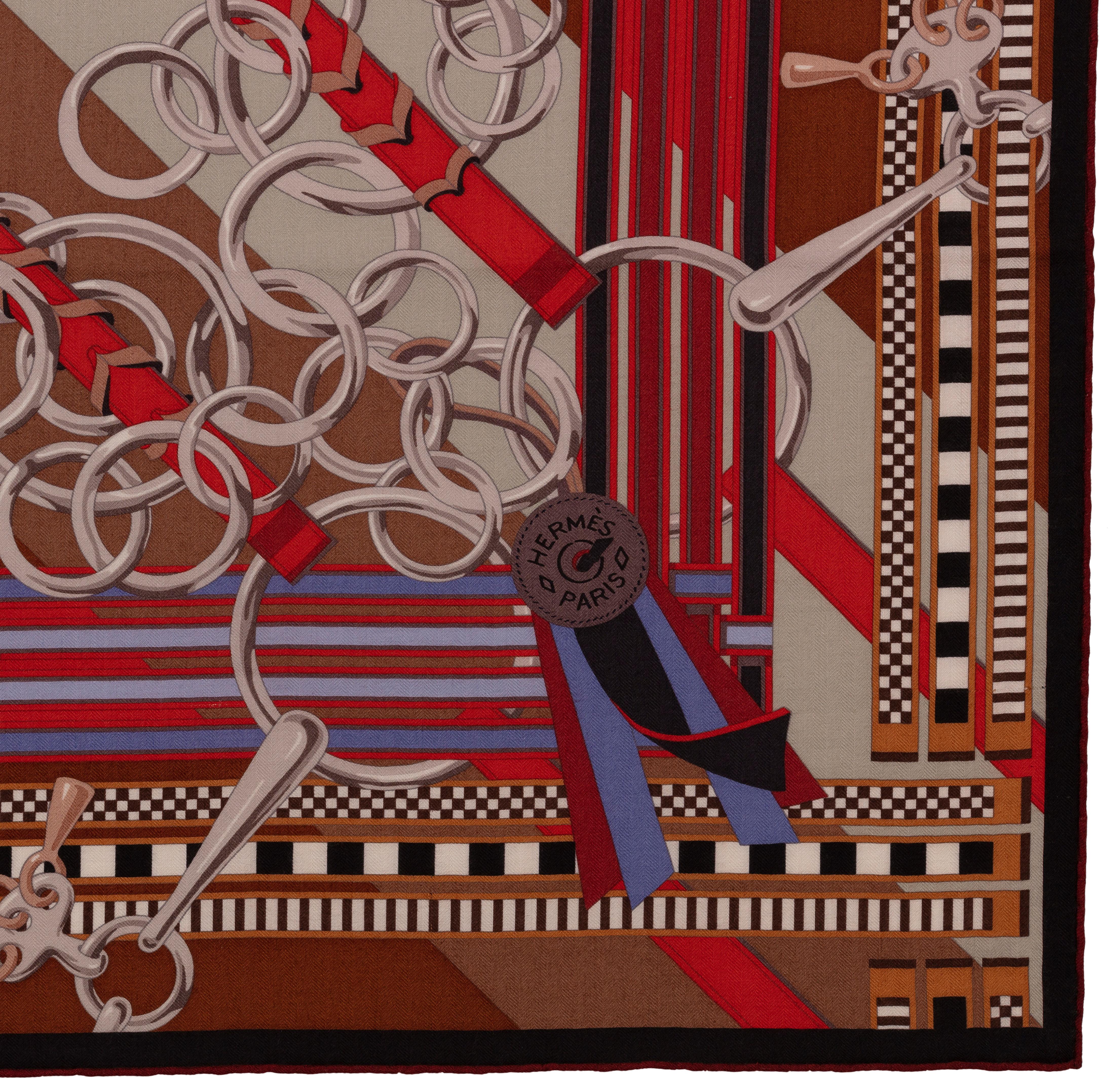 Scialle Hermes - Brides et Gris Gris - CS140 - Marrone Grigio Corallo  Etichetta per la cura &New in vendita 9