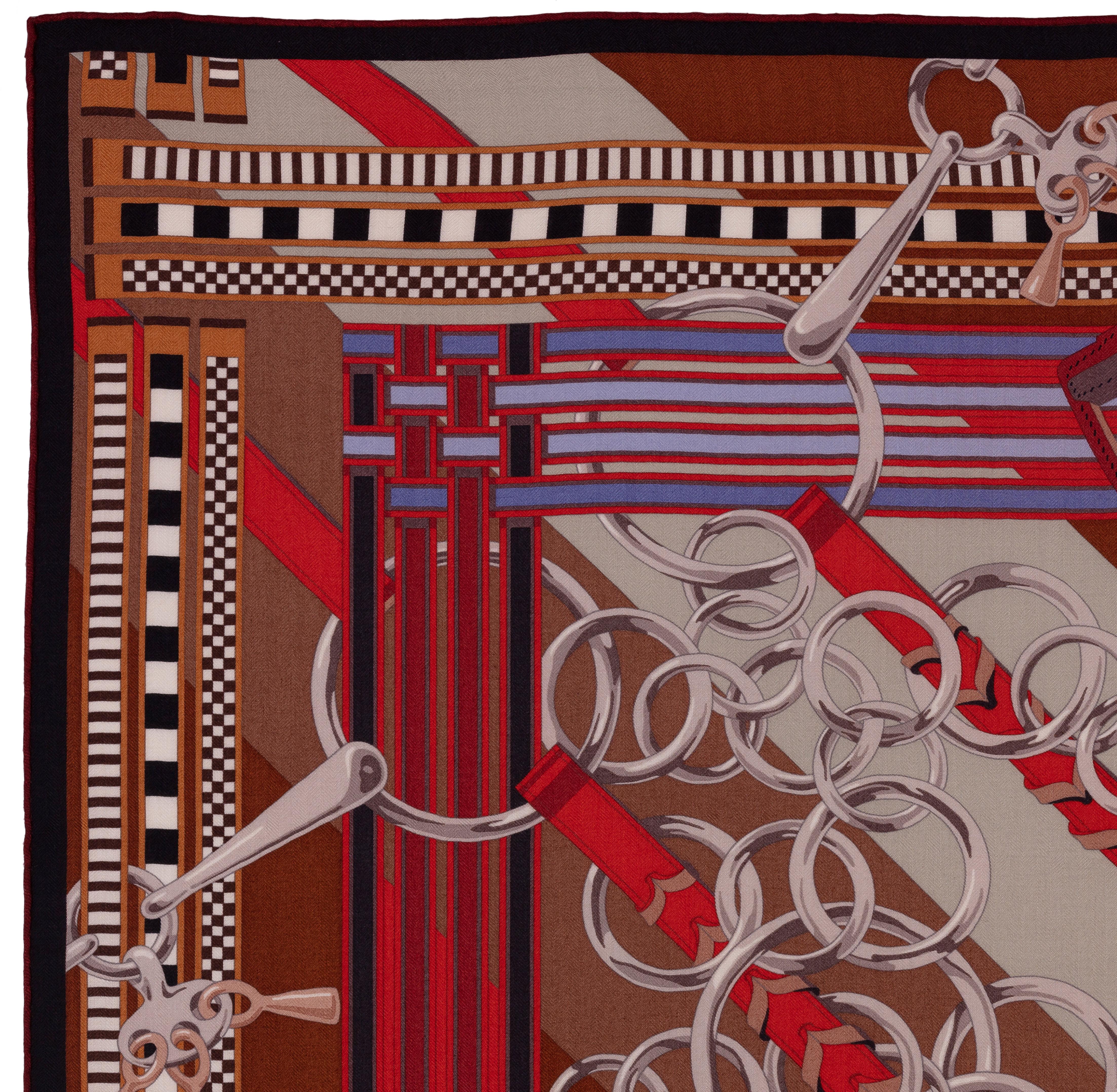 Scialle Hermes - Brides et Gris Gris - CS140 - Marrone Grigio Corallo  Etichetta per la cura &New in vendita 1