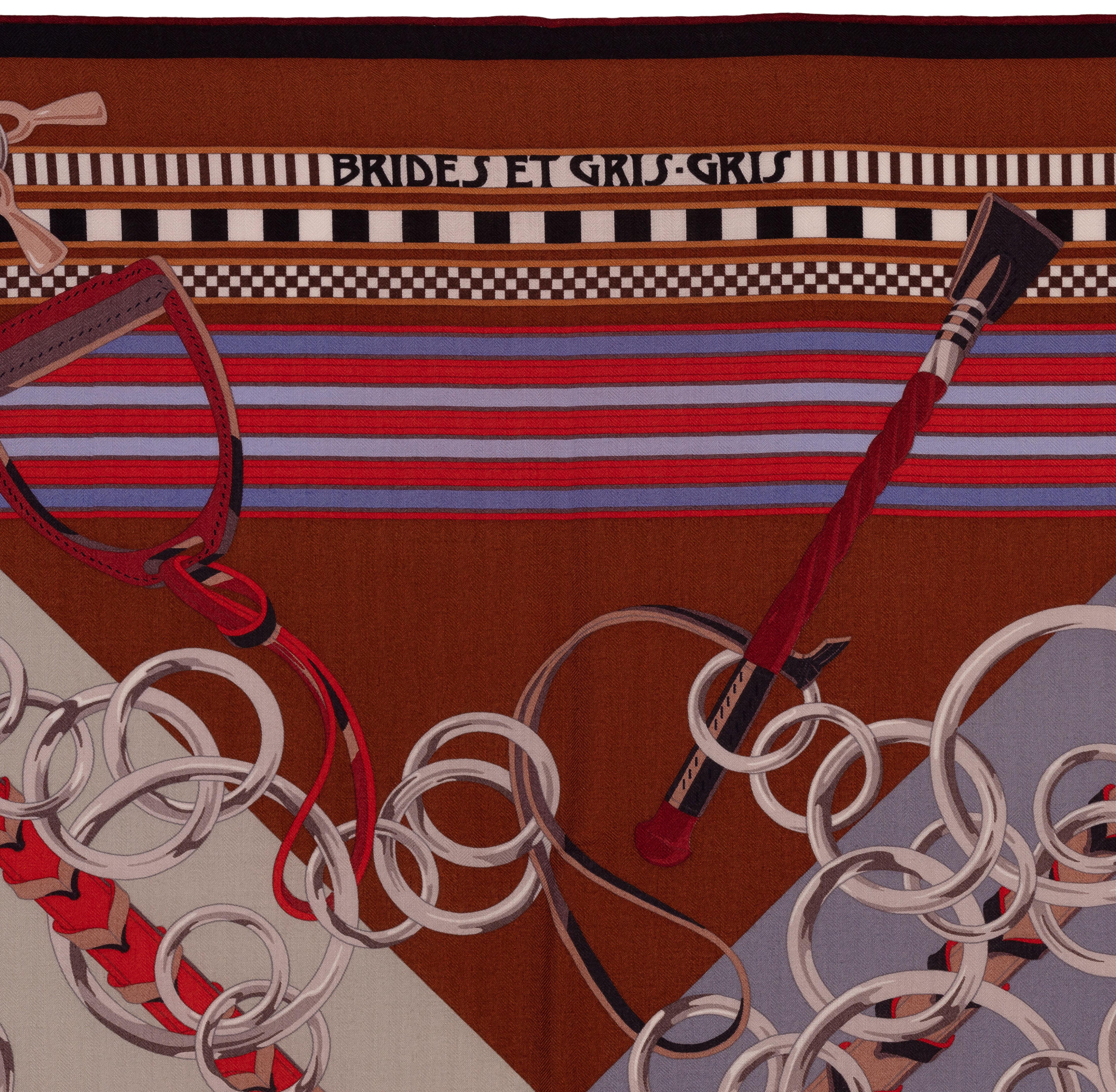 Scialle Hermes - Brides et Gris Gris - CS140 - Marrone Grigio Corallo  Etichetta per la cura &New in vendita 2