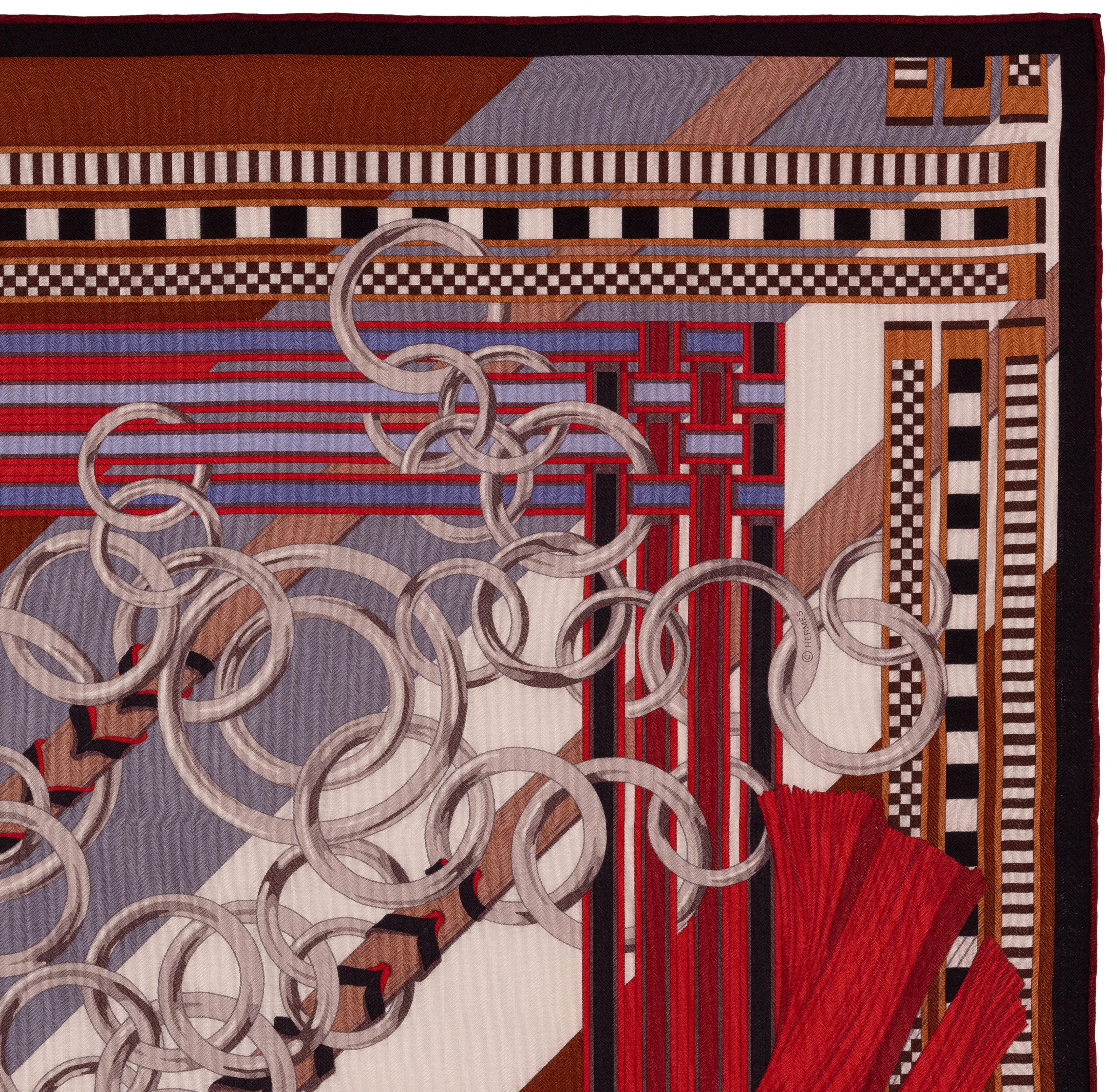 Scialle Hermes - Brides et Gris Gris - CS140 - Marrone Grigio Corallo  Etichetta per la cura &New in vendita 3