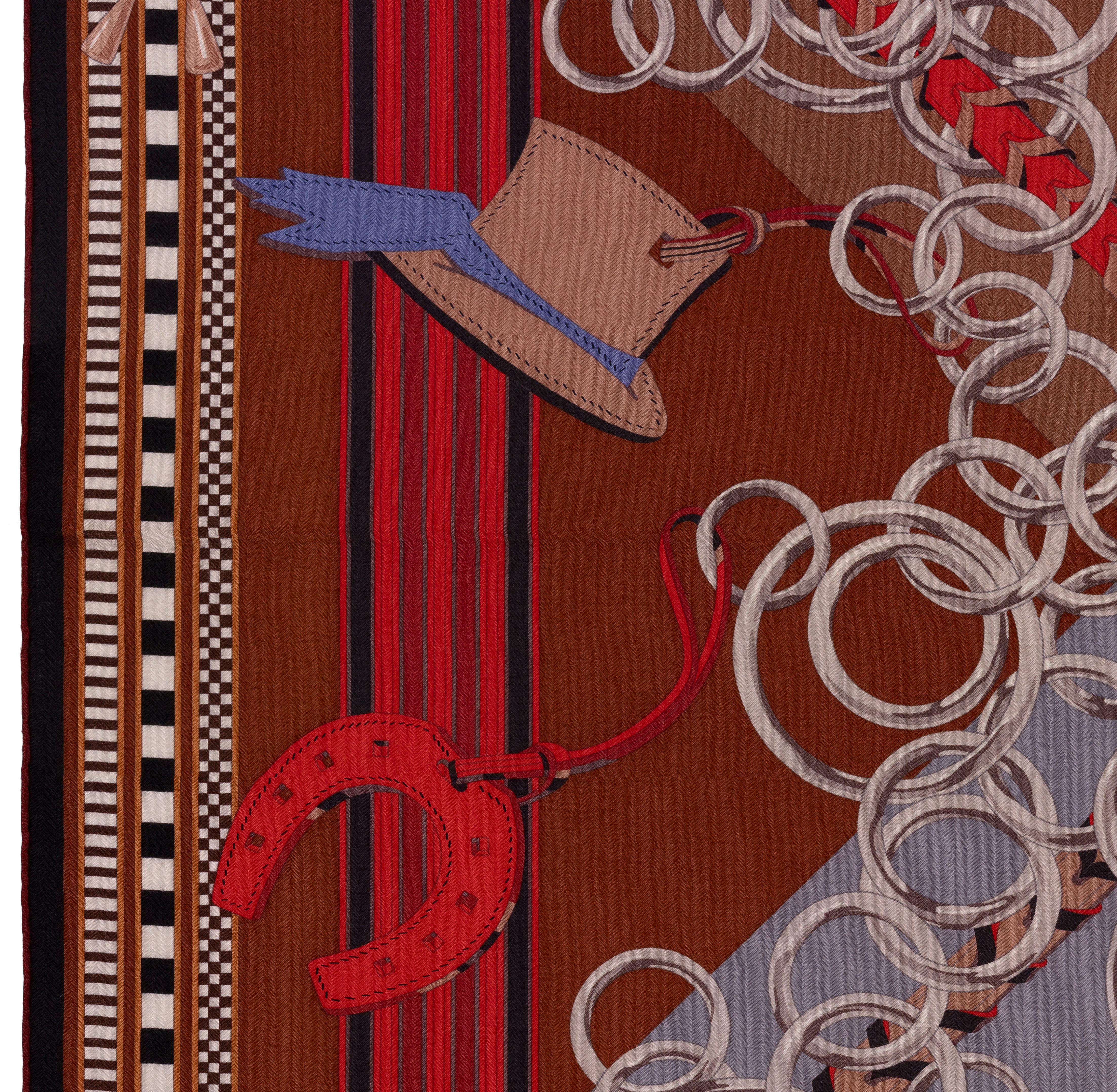 Scialle Hermes - Brides et Gris Gris - CS140 - Marrone Grigio Corallo  Etichetta per la cura &New in vendita 4