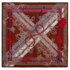 Hermes Shawl - Brides et Gris Gris - CS140 - Brown Grey Coral  New Care Tag