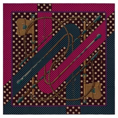 Hermes-Schal „Clic Clac a Pois“ – CS140 – Ardoise, Aubergine, Fuchsia – Neues Etikett aus dem Laden