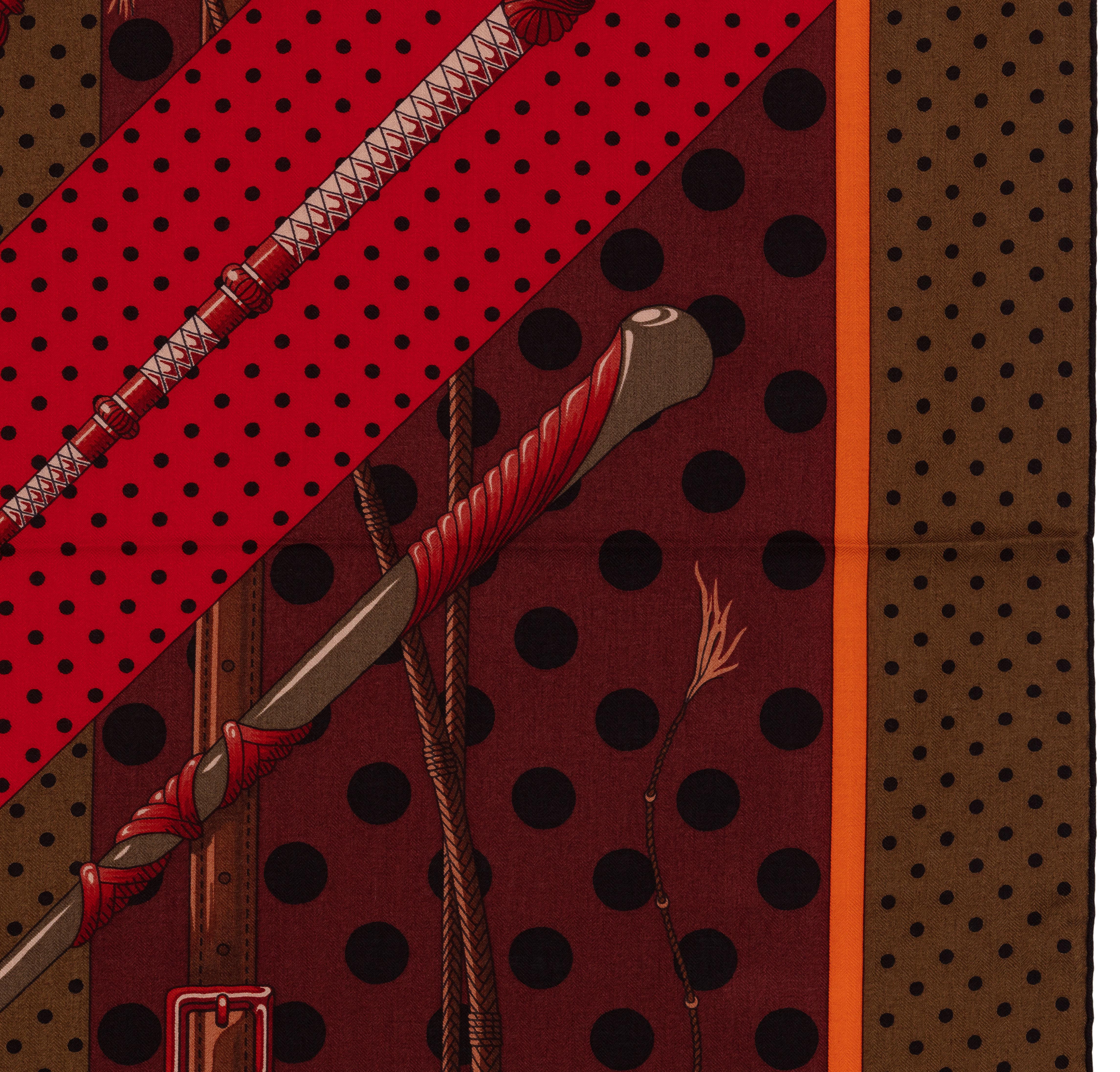Scialle Hermes Clic Clac A Pois - CS140 - Kaki Rouge Acajou NUOVO Cartellino di Cura in vendita 1