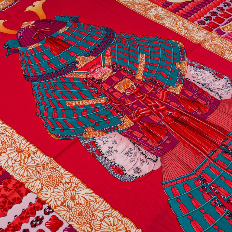 Hermes Shawl GM Parures de Samouraïs Cashmere Rose Indien Vert