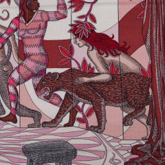 Hermes Shawl La Danse des Amazones Cashmere Scarf 140 Vieux Rose Gris  Blanc