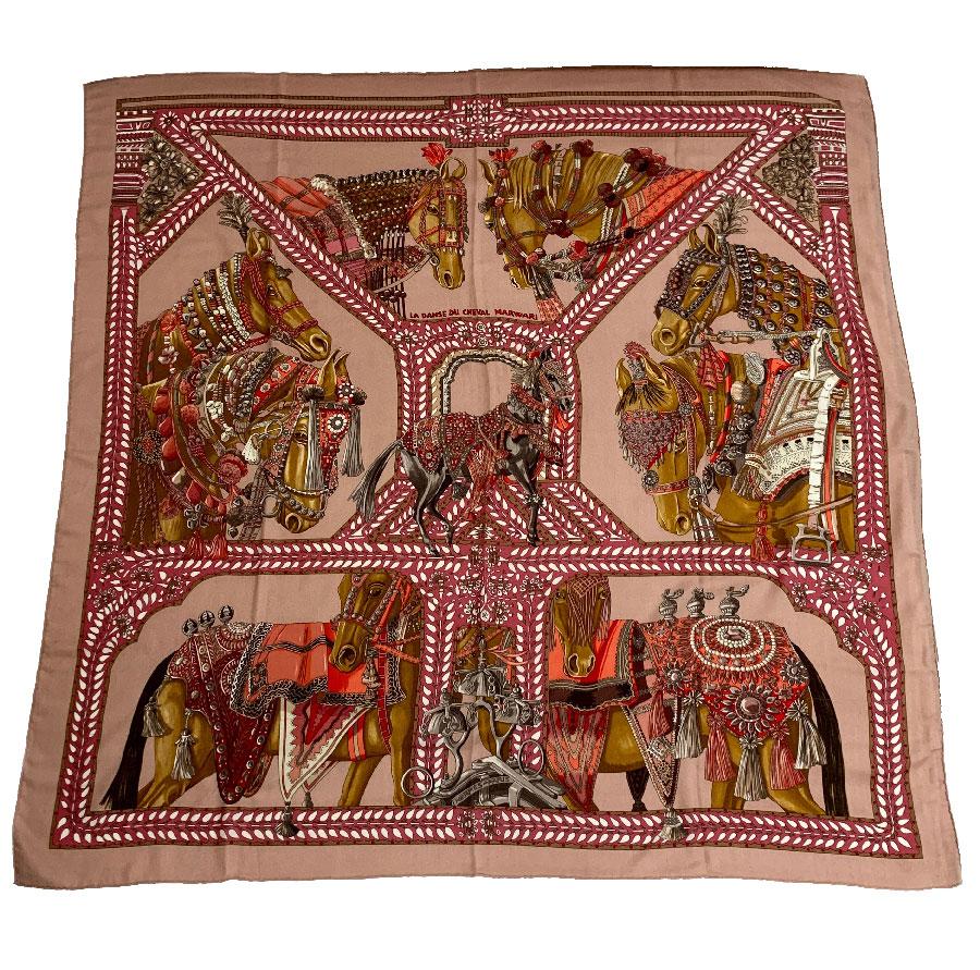 Hermès Shawl 'La Danse du Cheval Marwari' in Pink Cashmere and Silk