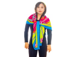 Hermes Shawl La Promenade du Matin CS140 Bleu Azur Vert Fluo Fuschia NEW