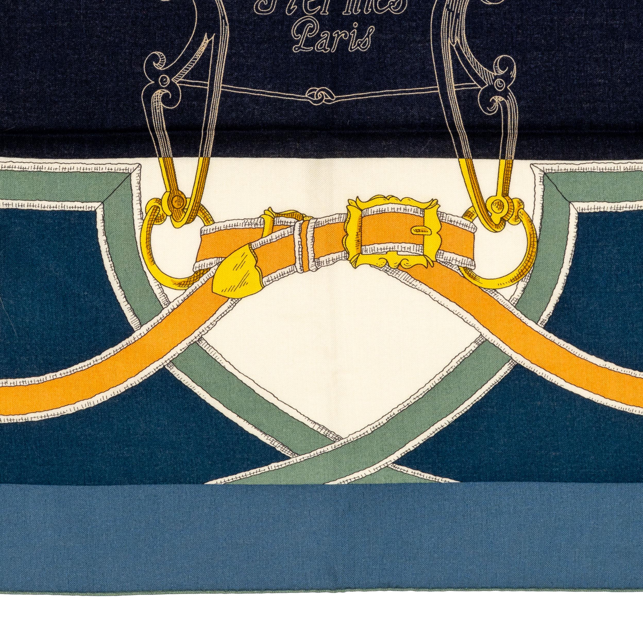 Hermes Shawl L’Instruction du Roy – CS140 – Bleu Ardoise - New Store Tag! For Sale 5