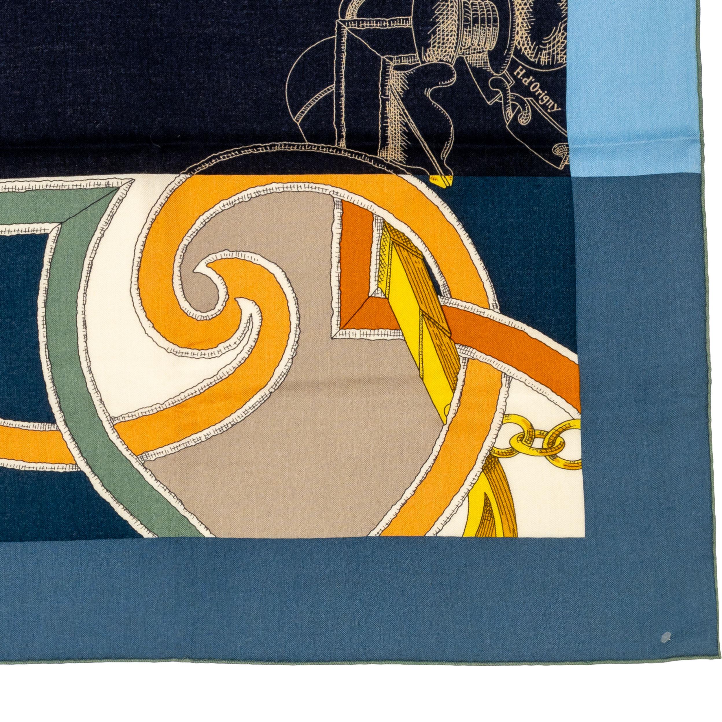 Hermes Shawl L’Instruction du Roy – CS140 – Bleu Ardoise - New Store Tag! For Sale 6