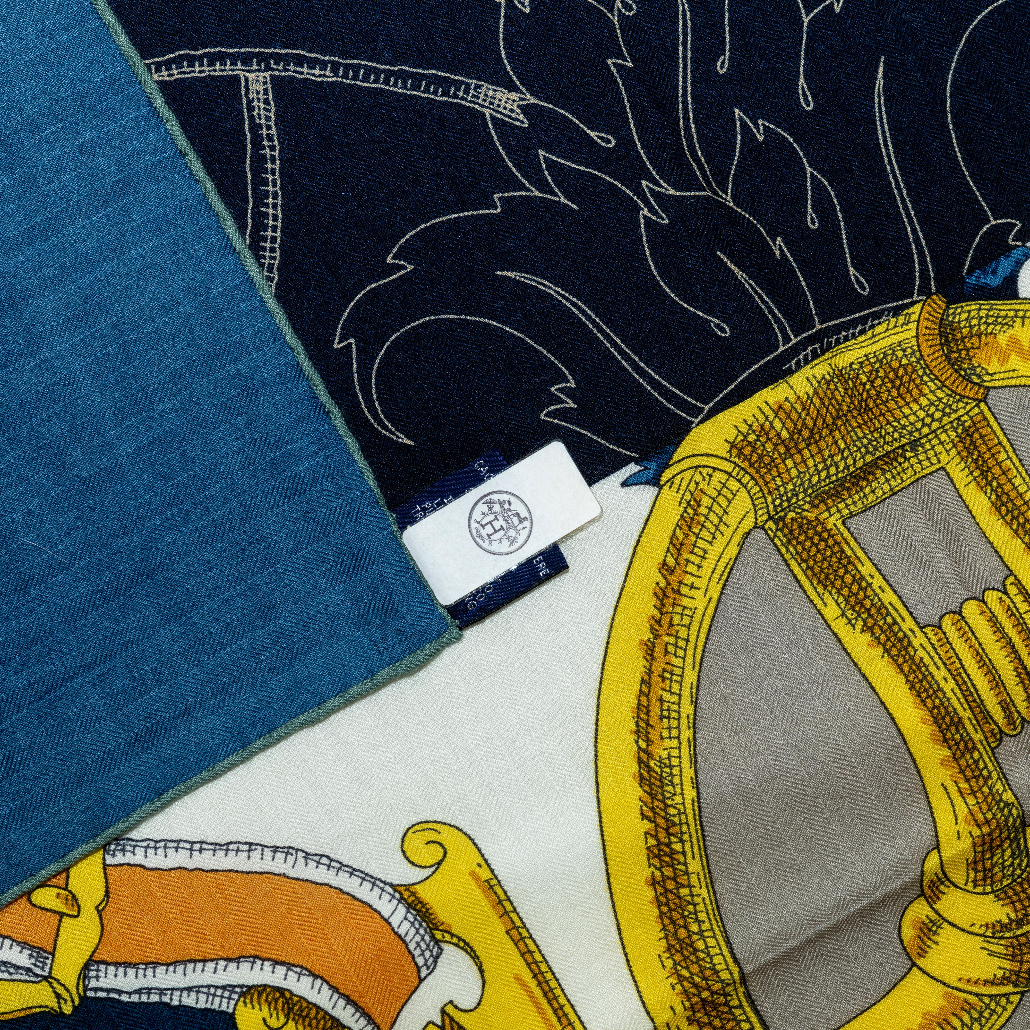 Hermes Shawl L’Instruction du Roy – CS140 – Bleu Ardoise - New Store Tag! For Sale 7