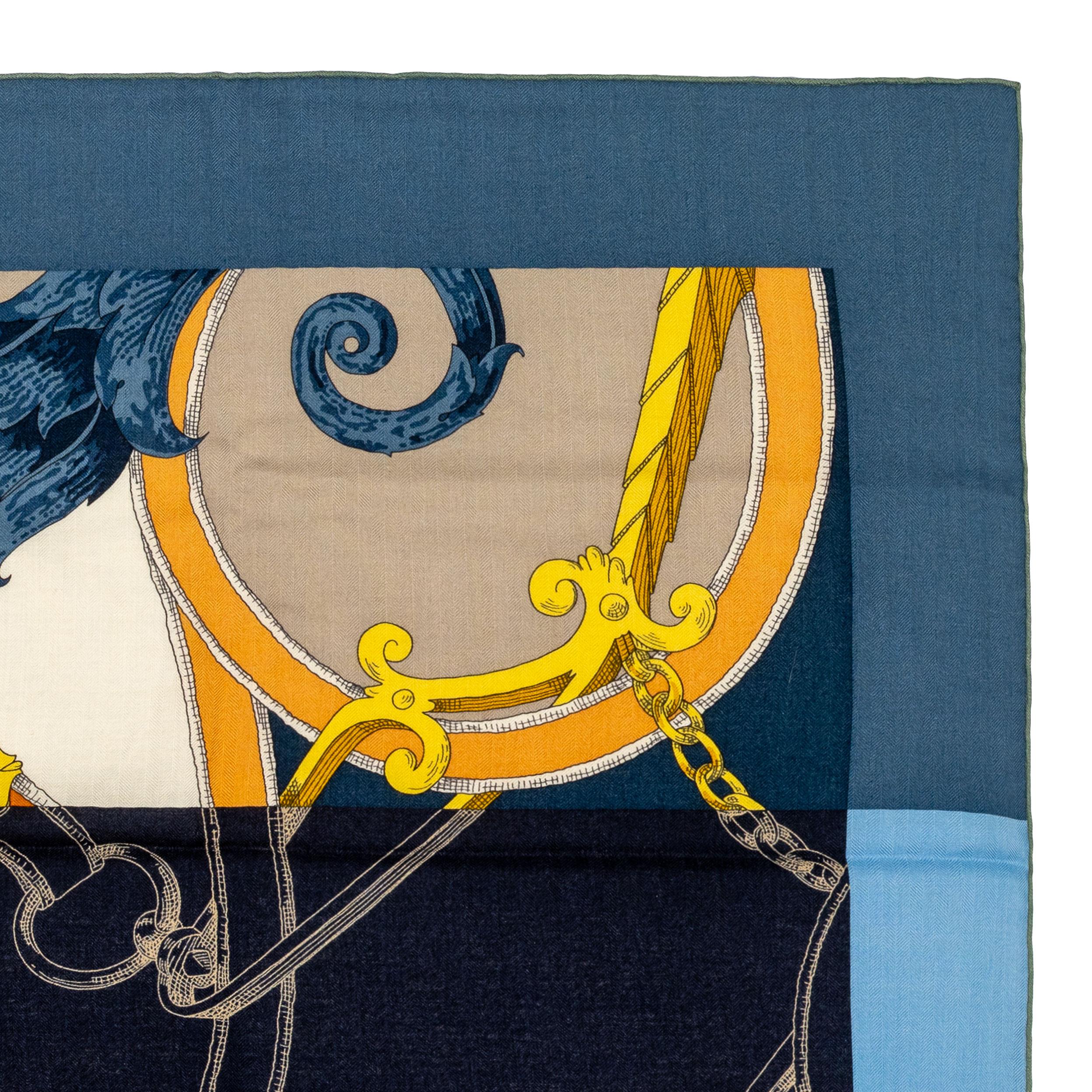 Women's Hermes Shawl L’Instruction du Roy – CS140 – Bleu Ardoise - New Store Tag! For Sale
