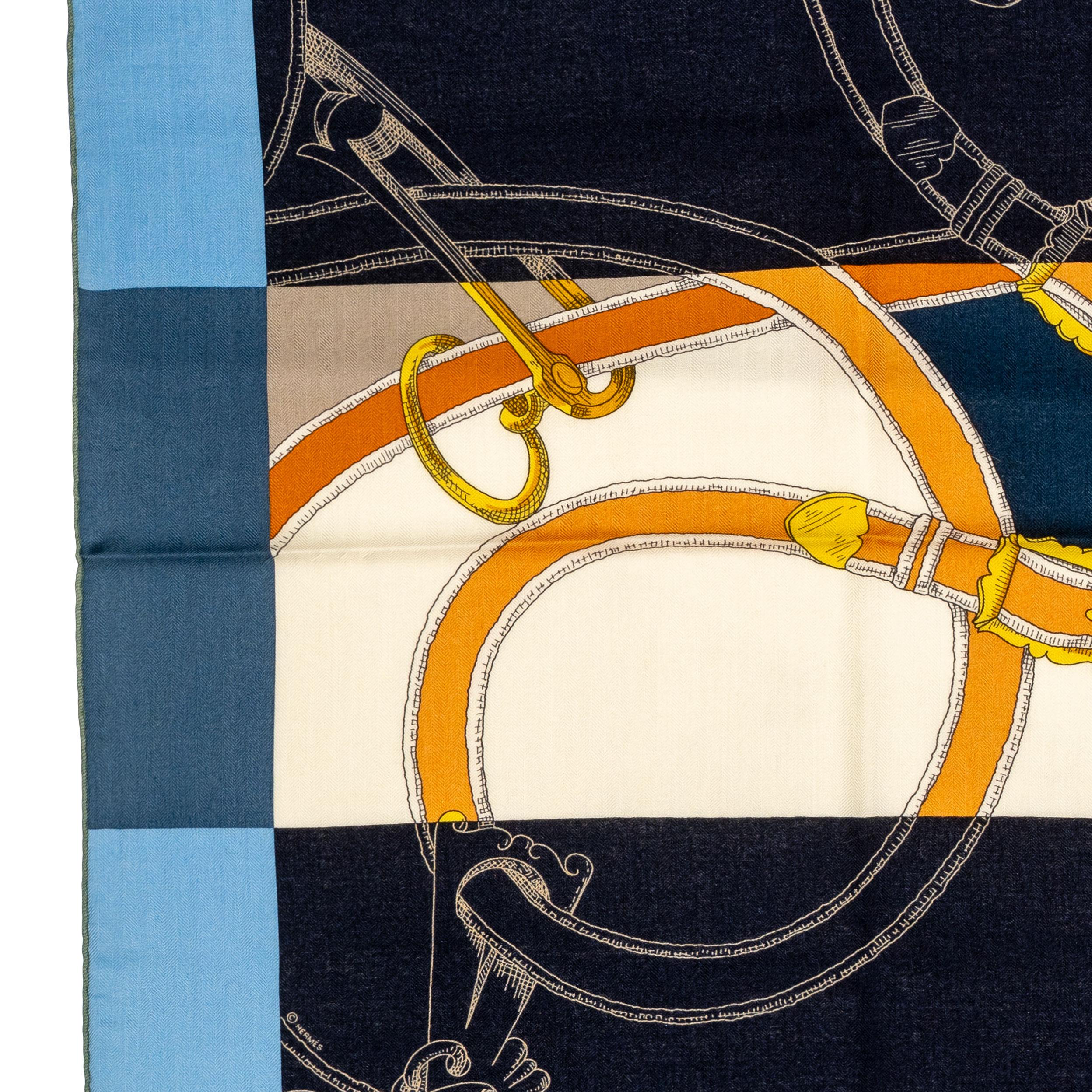Hermes Shawl L’Instruction du Roy – CS140 – Bleu Ardoise - New Store Tag! For Sale 1
