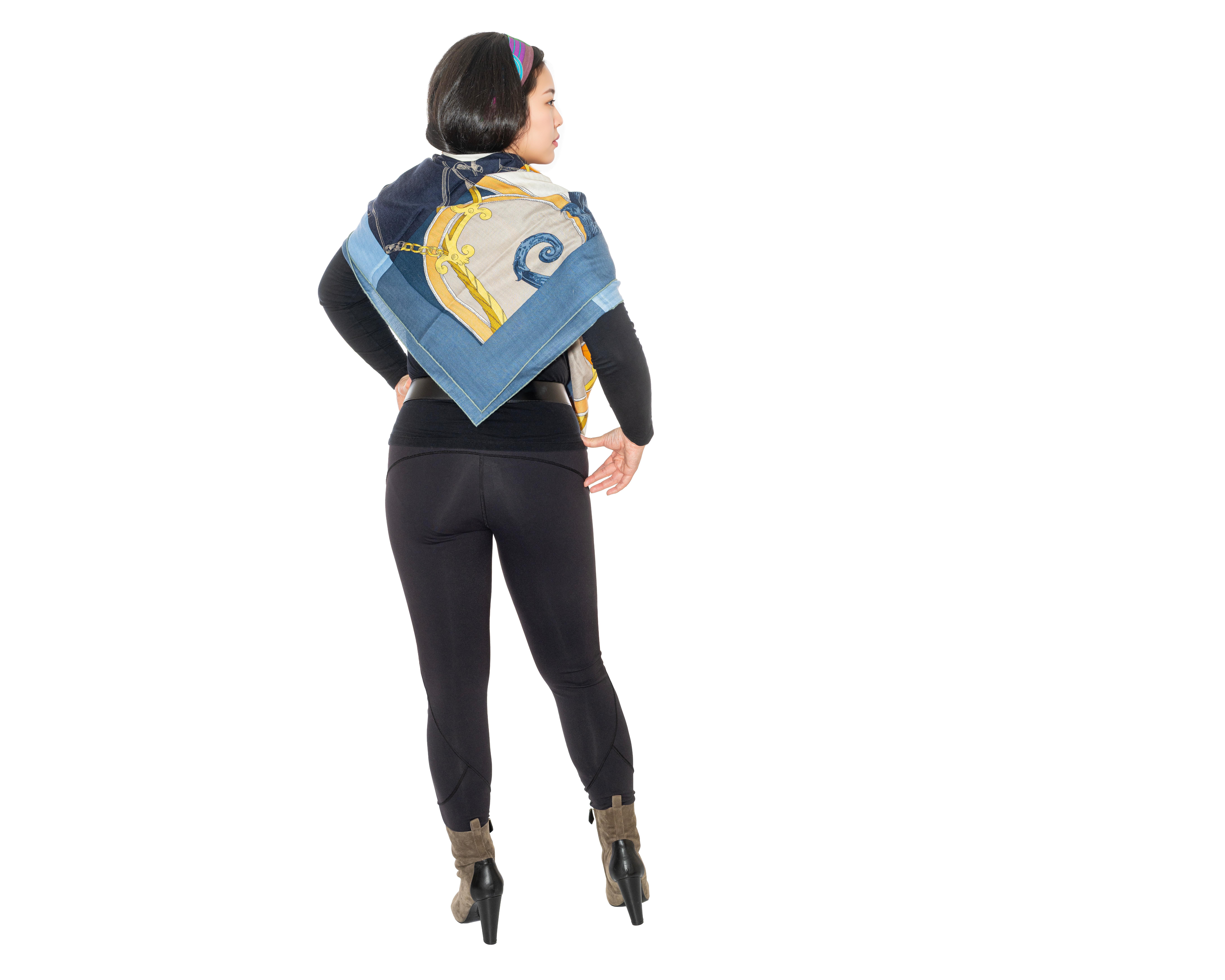 Scialle Hermes L'Instruction du Roy - CS140 - Bleu Ardoise - Nuova etichetta del negozio! in vendita 2