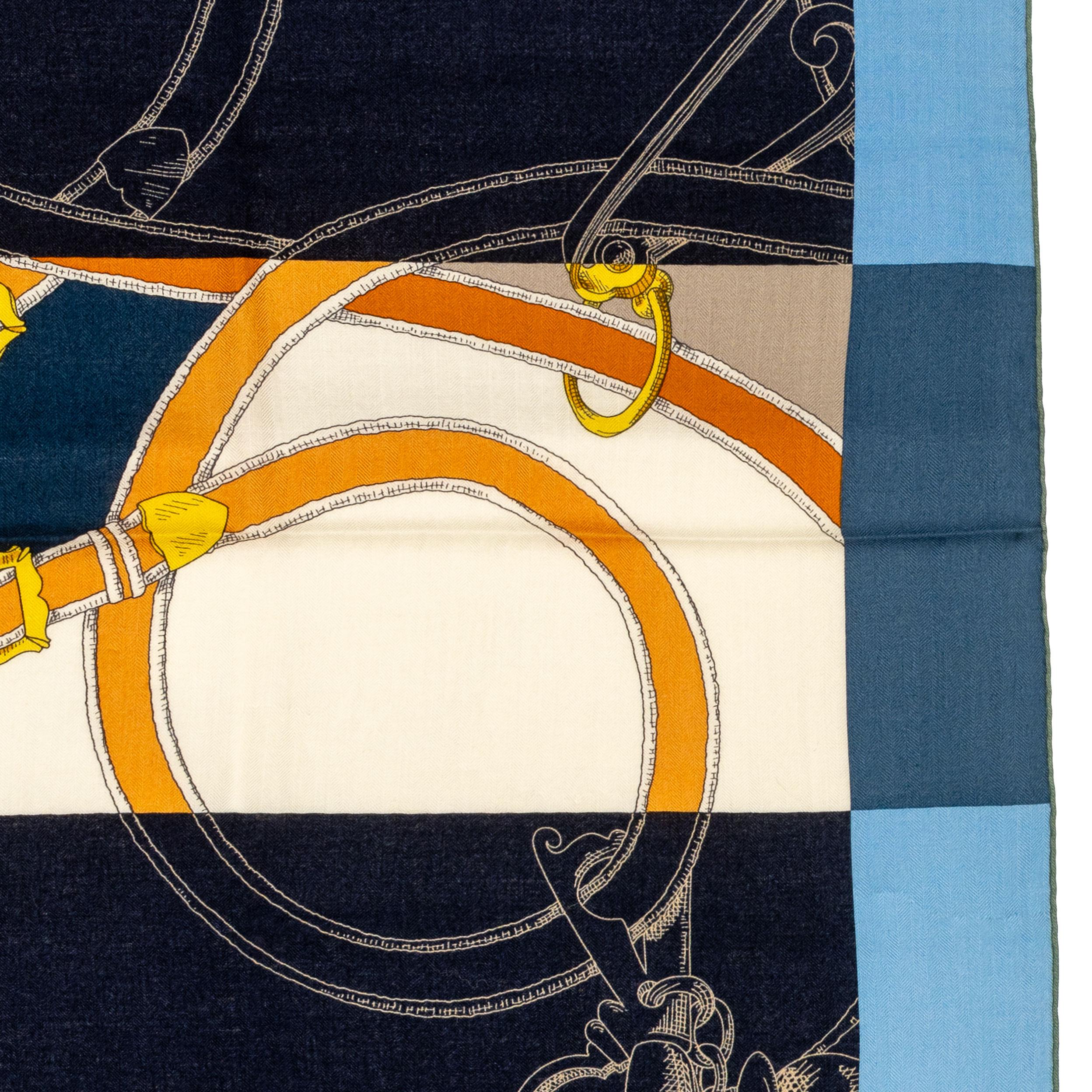 Hermes Shawl L’Instruction du Roy – CS140 – Bleu Ardoise - New Store Tag! For Sale 3