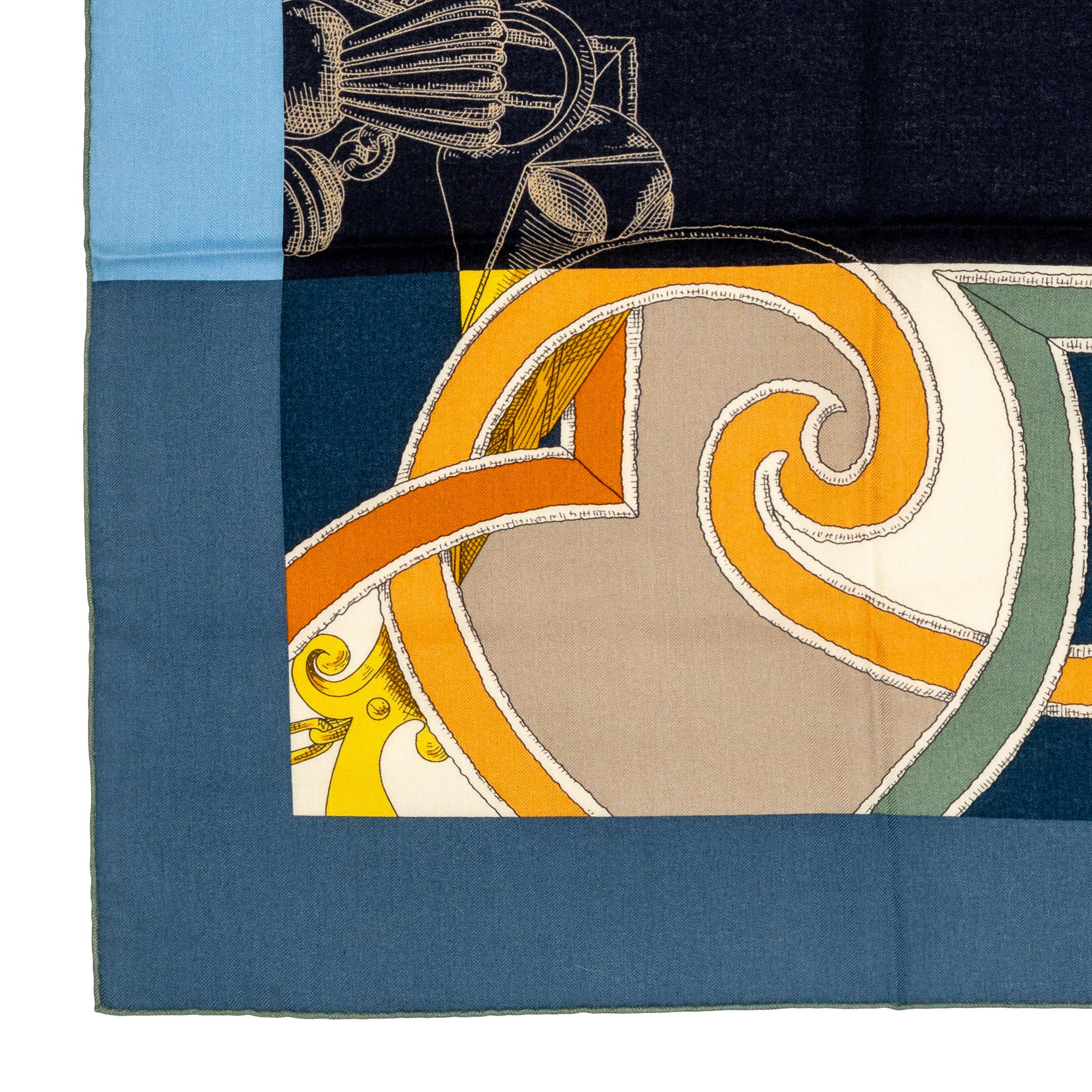 Hermes Shawl L’Instruction du Roy – CS140 – Bleu Ardoise - New Store Tag! For Sale 4