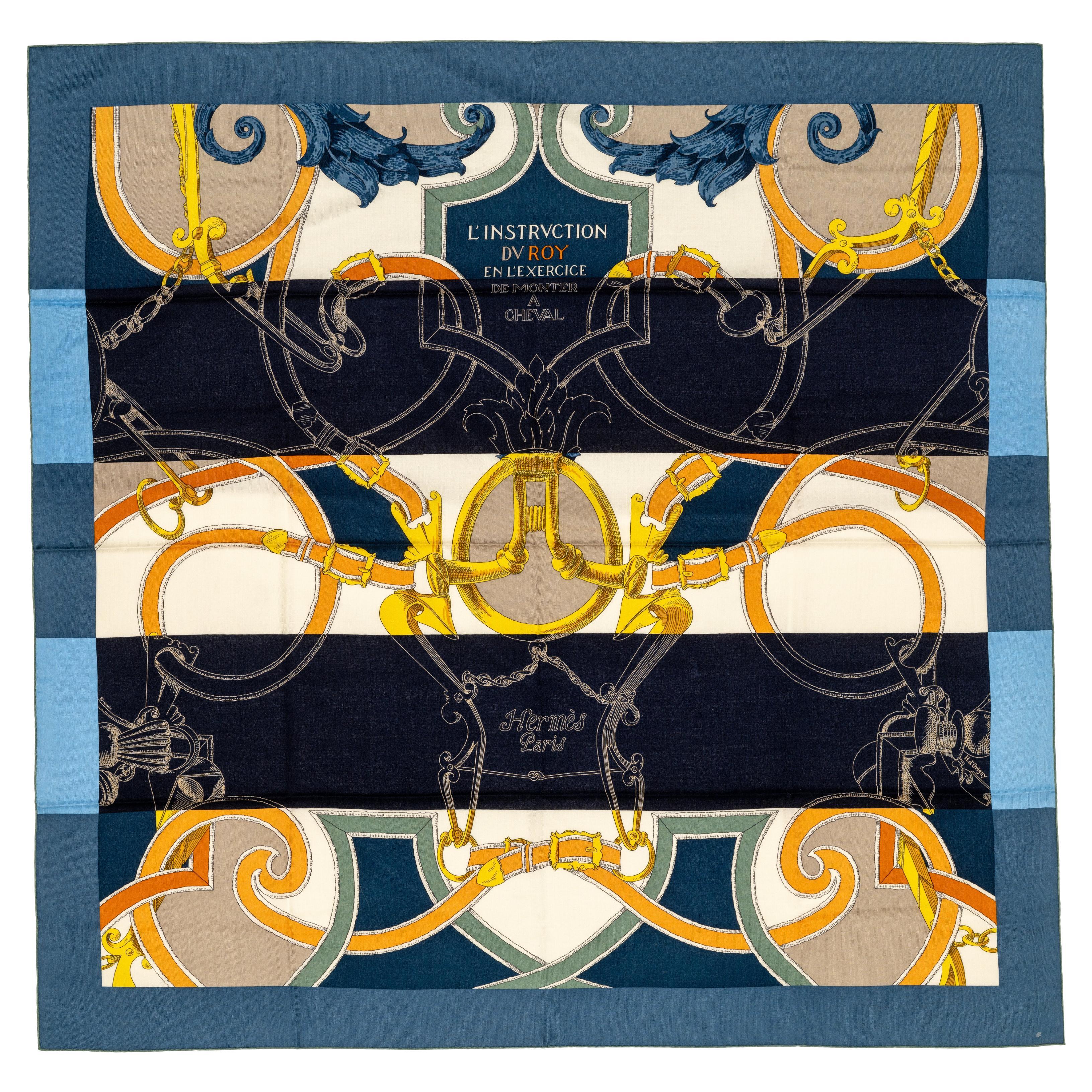 Hermes Shawl L’Instruction du Roy – CS140 – Bleu Ardoise - New Store Tag! For Sale