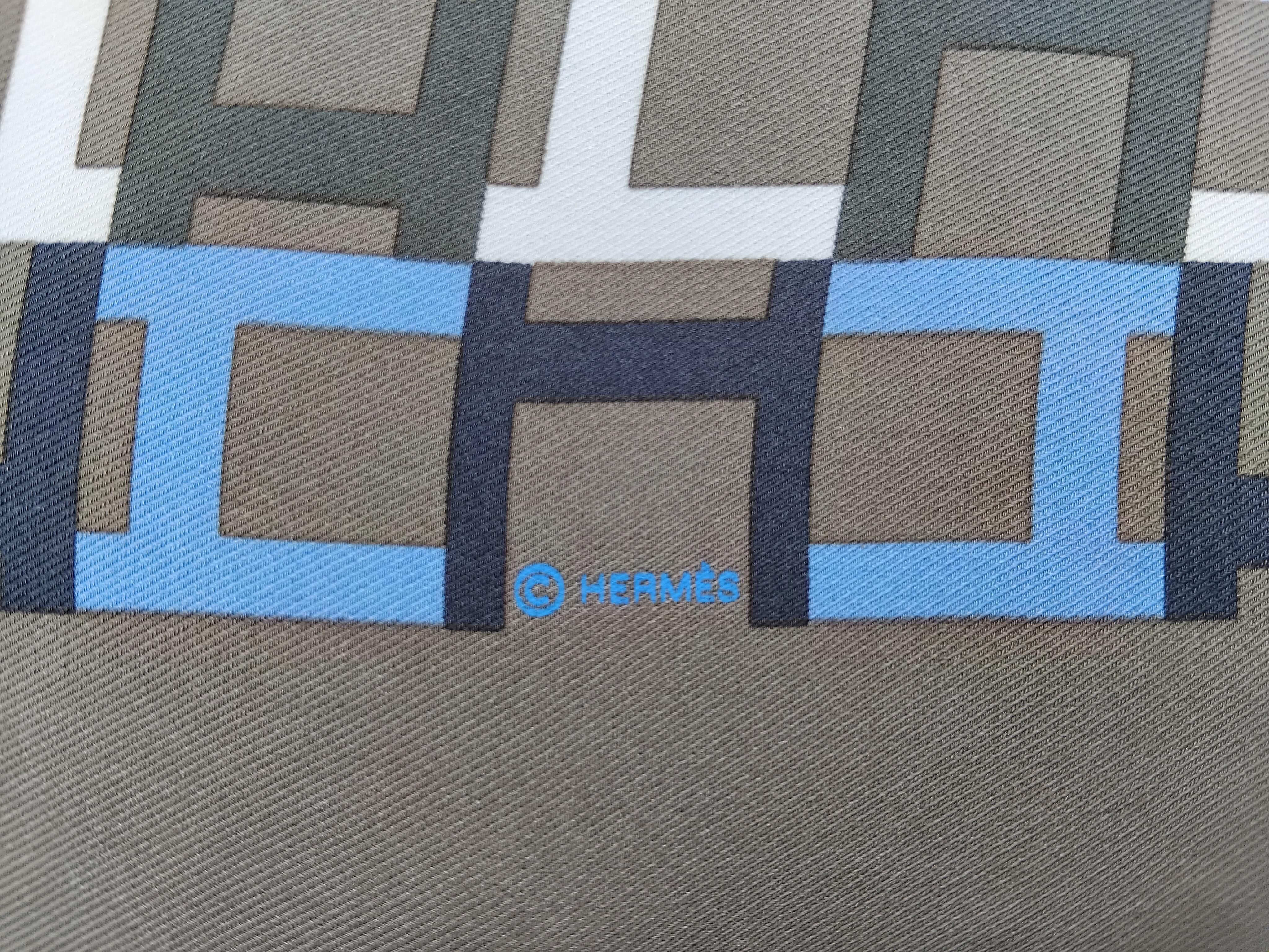 Hermès Sciarpa in seta Module H Print Etoupe Blu 27' in vendita 4