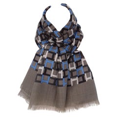 Hermès Shawl Long Scarf Modulation Cashmere and Silk H printed Etoupe Blue