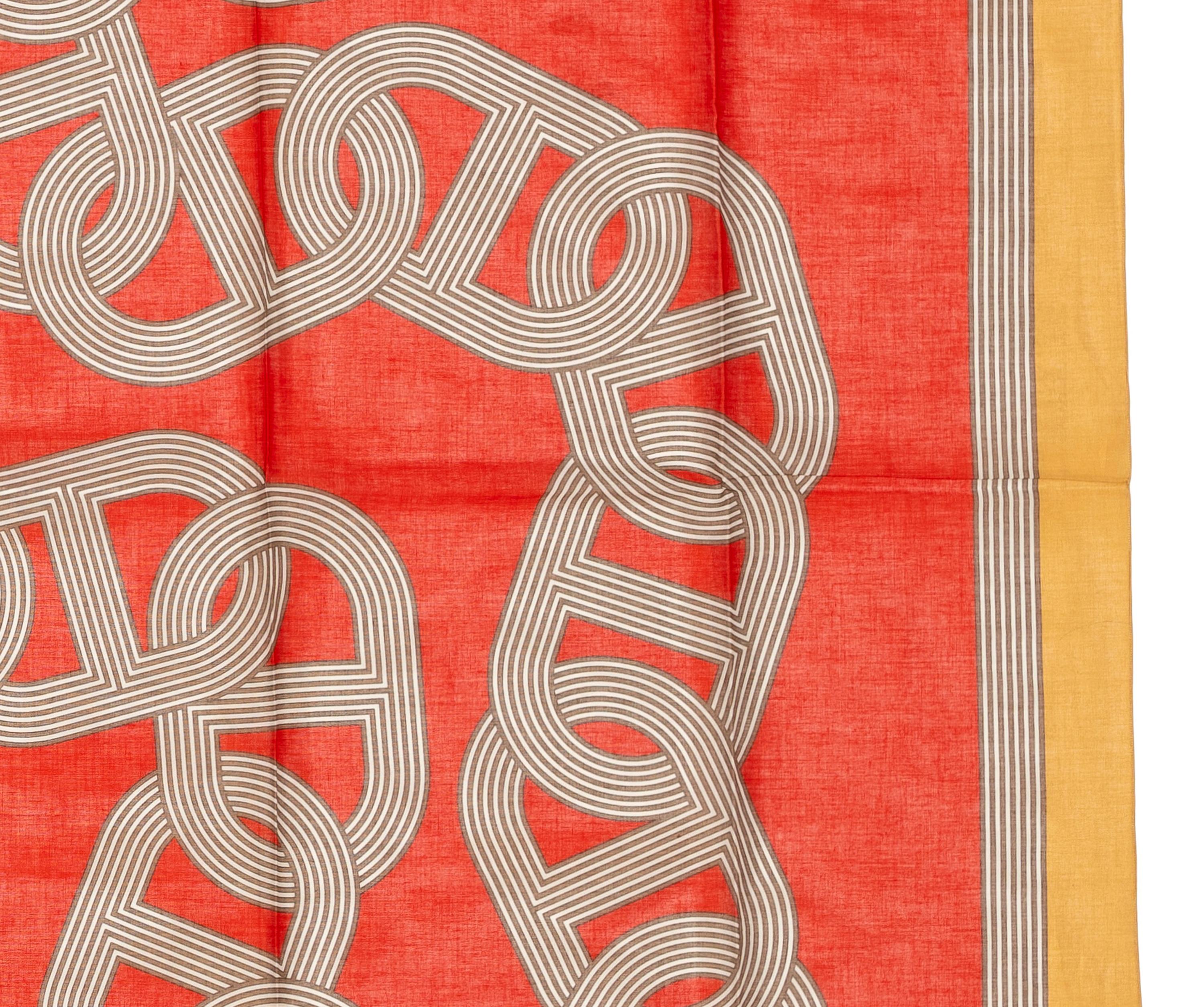 Hermes Scialle Sciarpa 100% Cotone - 146x176cm - Beige rosso - 24 Faubourg Circuit in vendita 5