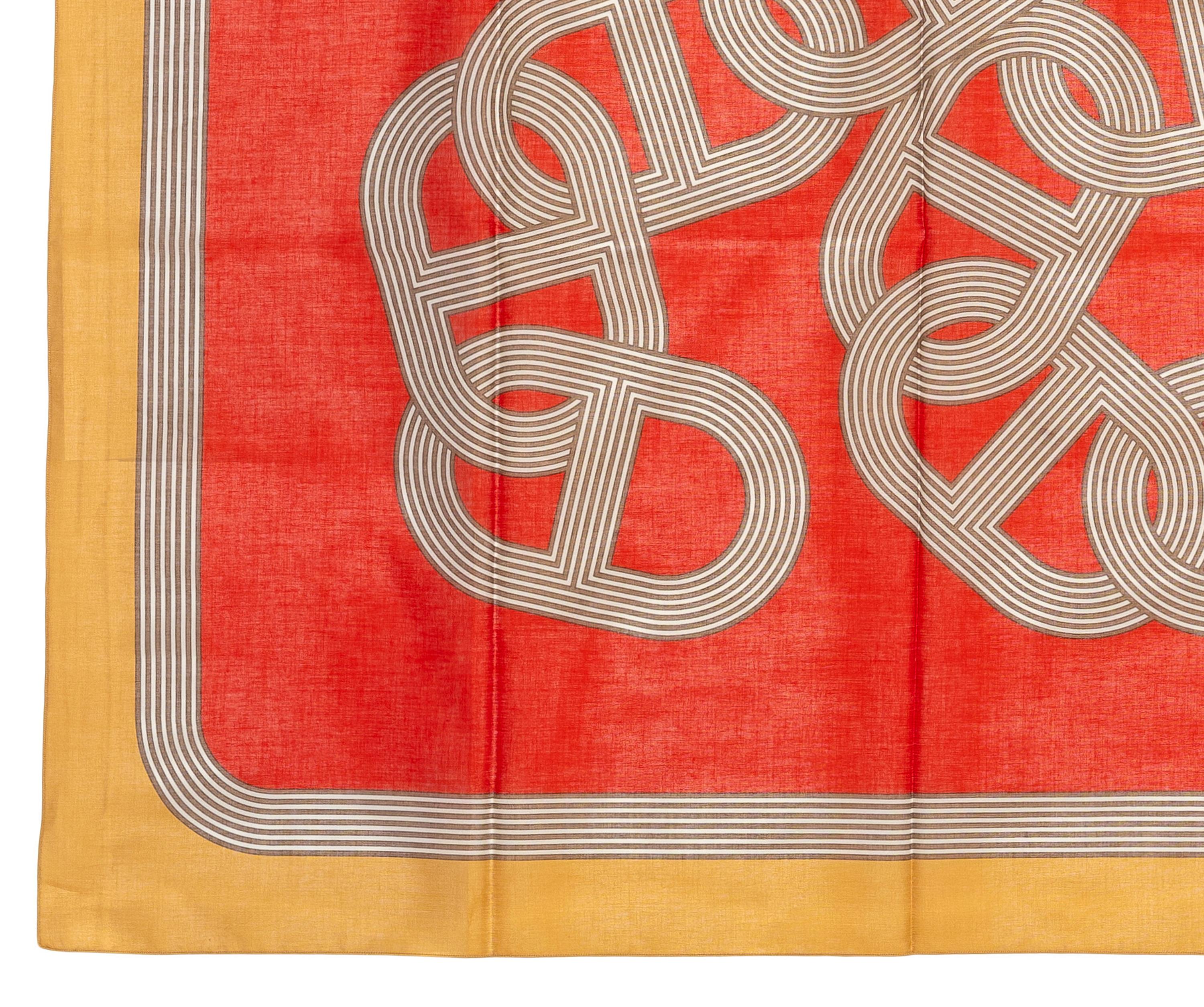 Hermes Scialle Sciarpa 100% Cotone - 146x176cm - Beige rosso - 24 Faubourg Circuit in vendita 6