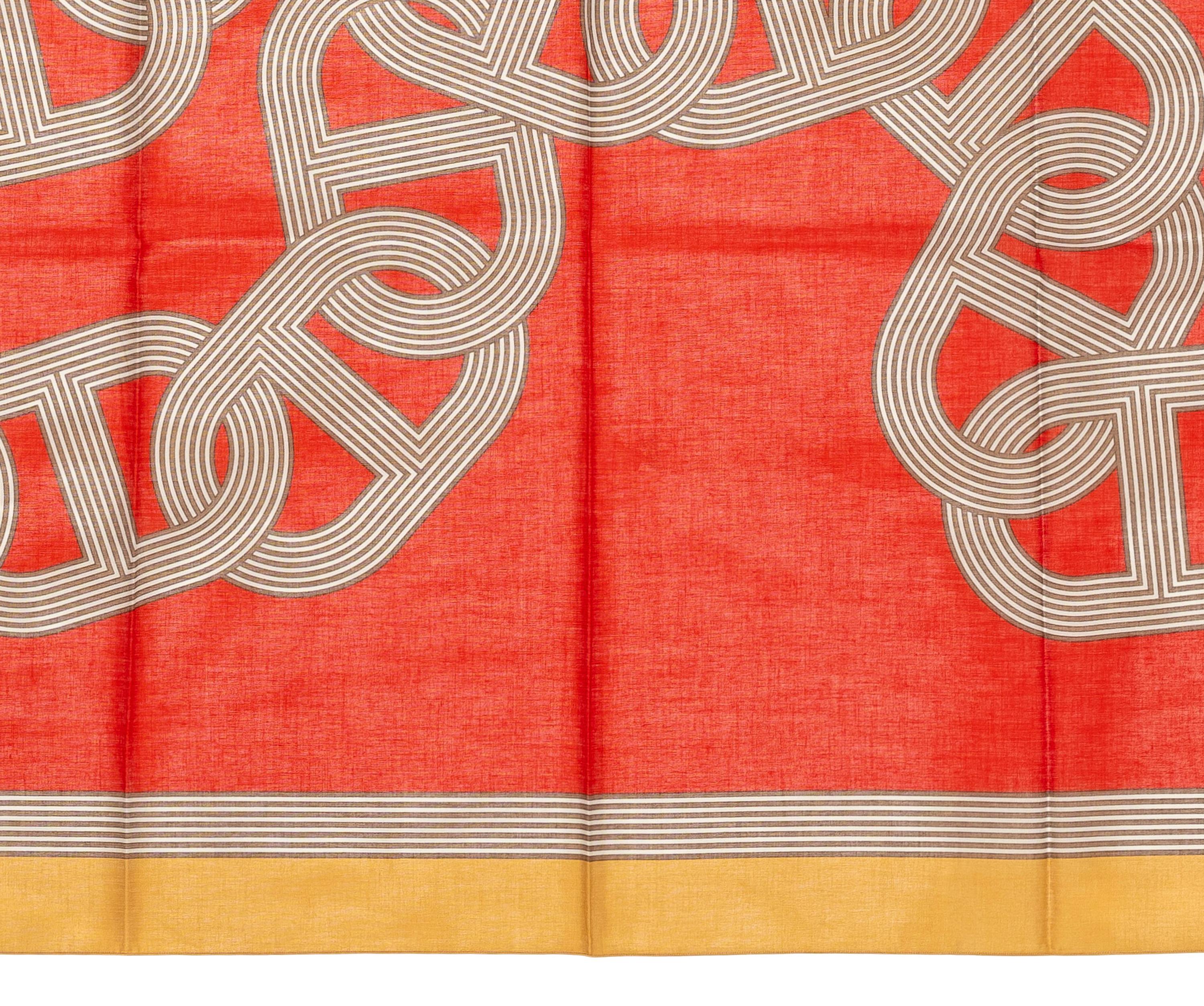 Hermes Scialle Sciarpa 100% Cotone - 146x176cm - Beige rosso - 24 Faubourg Circuit in vendita 7