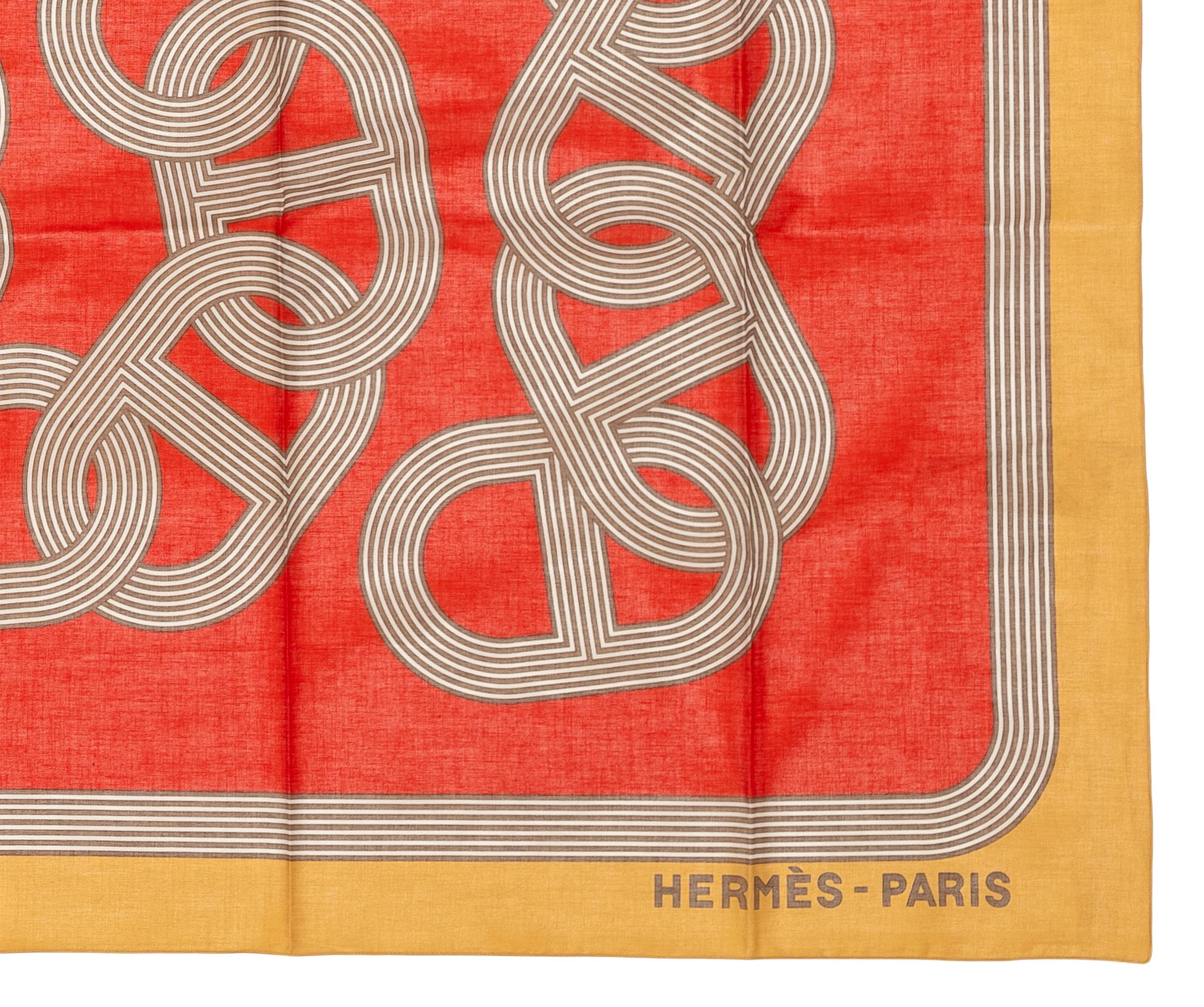 Hermes Scialle Sciarpa 100% Cotone - 146x176cm - Beige rosso - 24 Faubourg Circuit in vendita 8