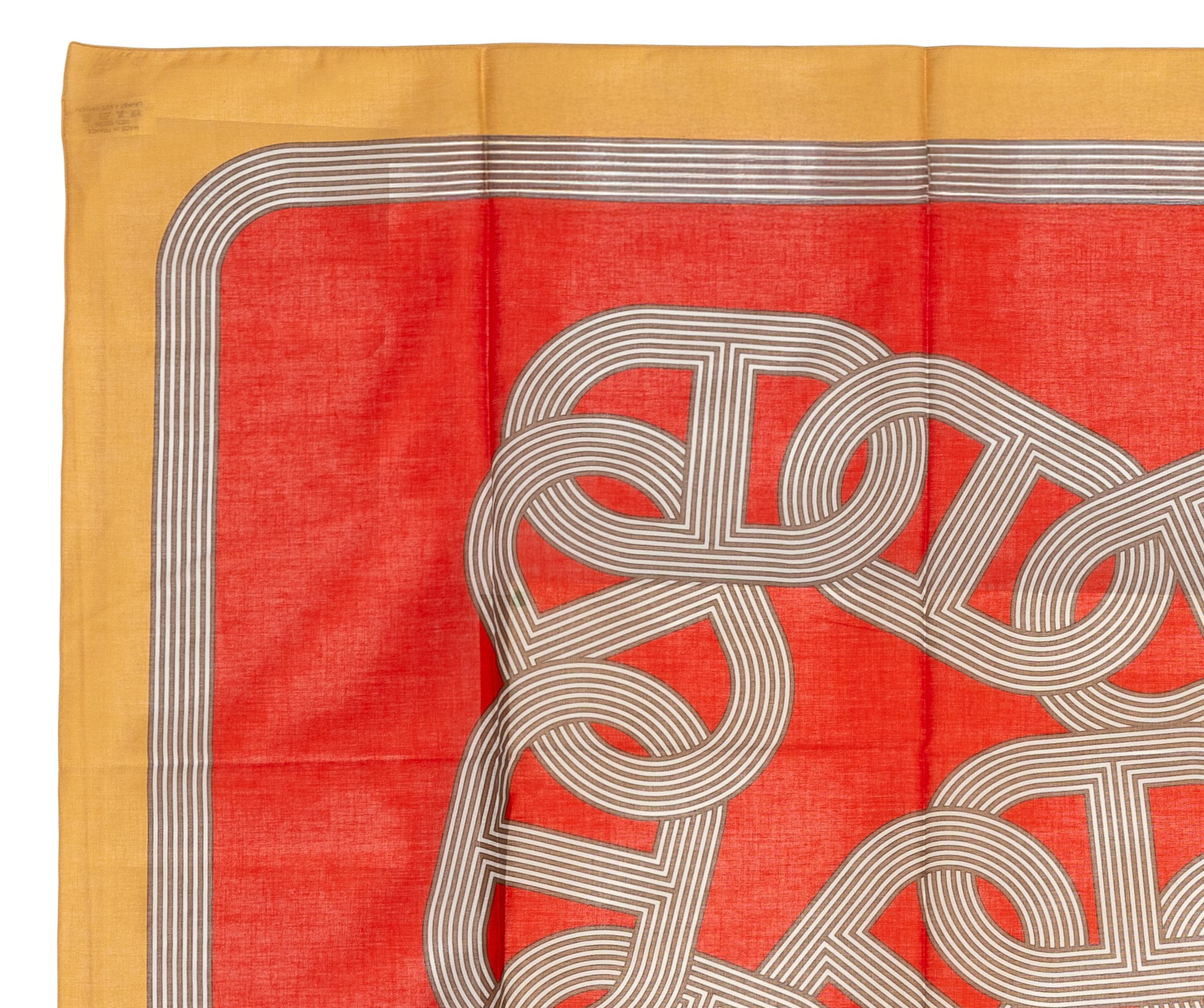 Donna Hermes Scialle Sciarpa 100% Cotone - 146x176cm - Beige rosso - 24 Faubourg Circuit in vendita