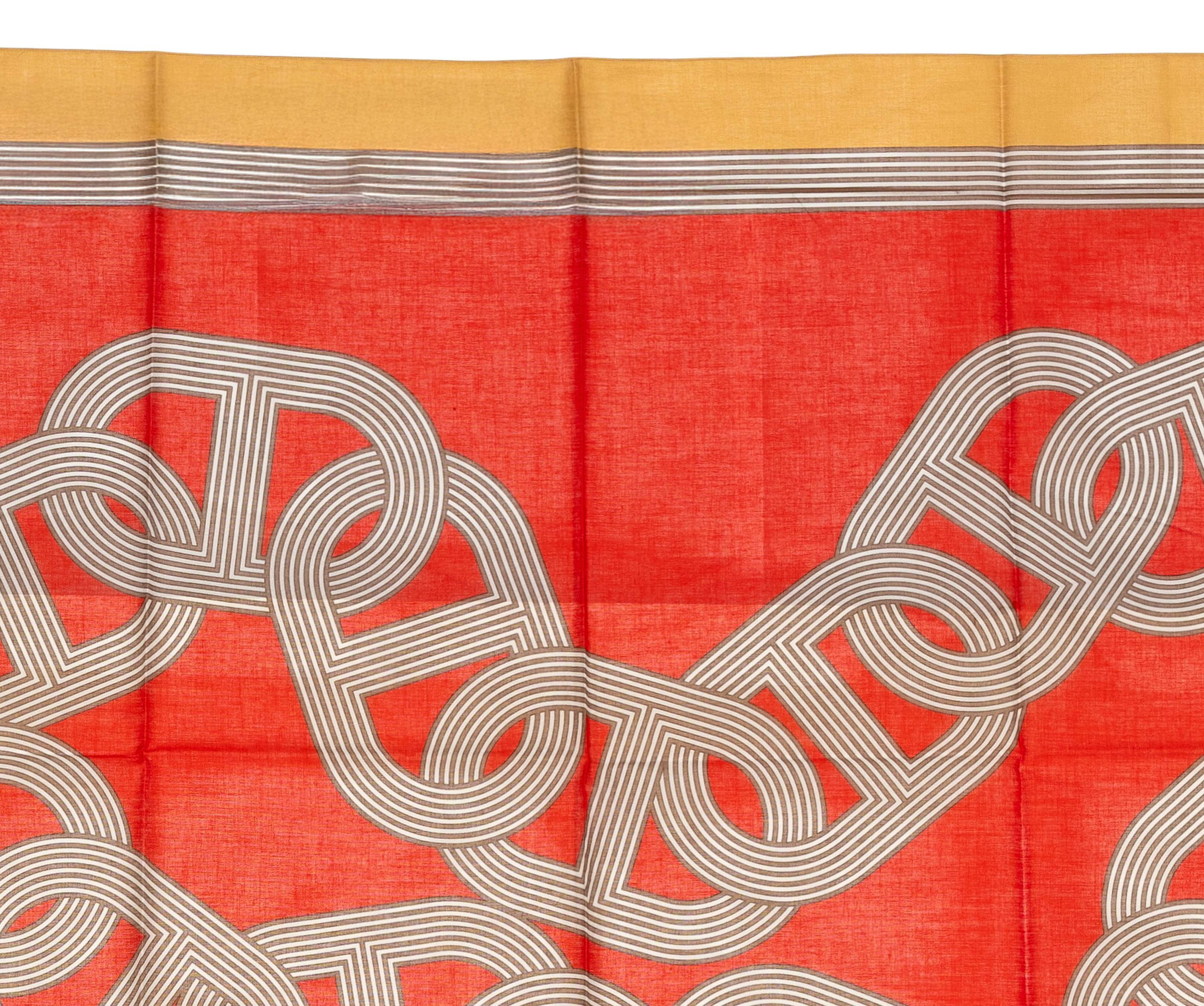 Hermes Scialle Sciarpa 100% Cotone - 146x176cm - Beige rosso - 24 Faubourg Circuit in vendita 1