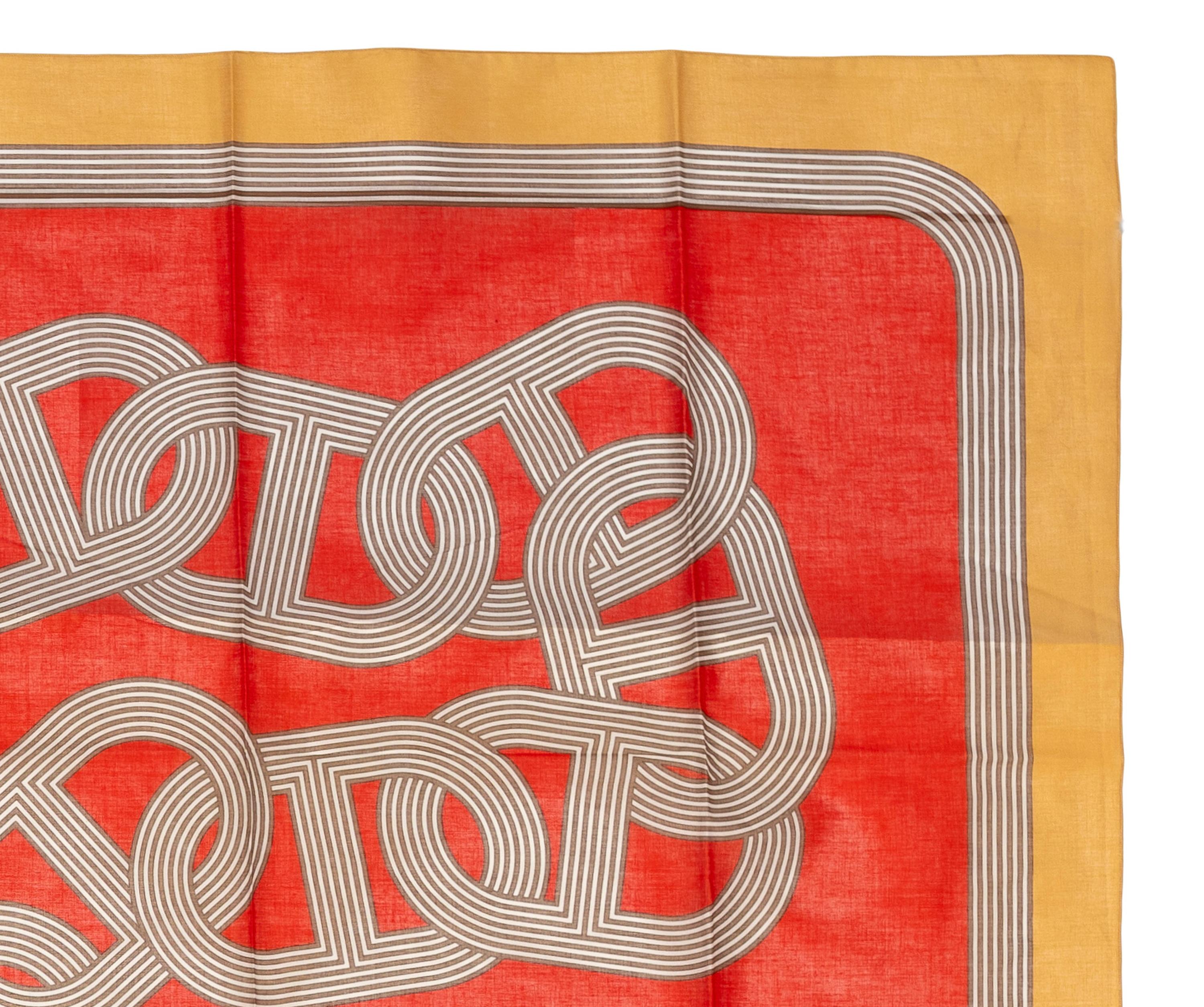 Hermes Scialle Sciarpa 100% Cotone - 146x176cm - Beige rosso - 24 Faubourg Circuit in vendita 2