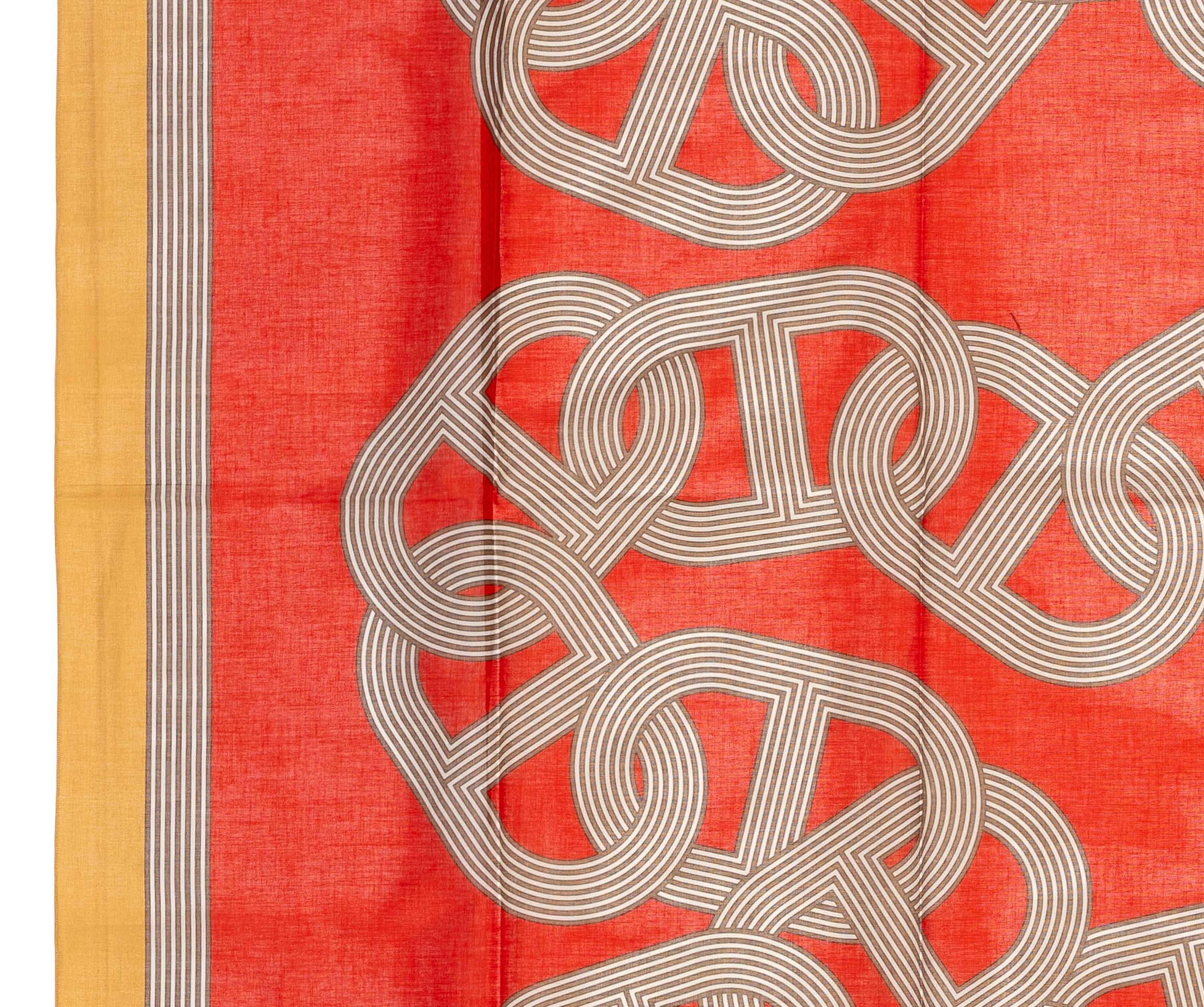 Hermes Scialle Sciarpa 100% Cotone - 146x176cm - Beige rosso - 24 Faubourg Circuit in vendita 3