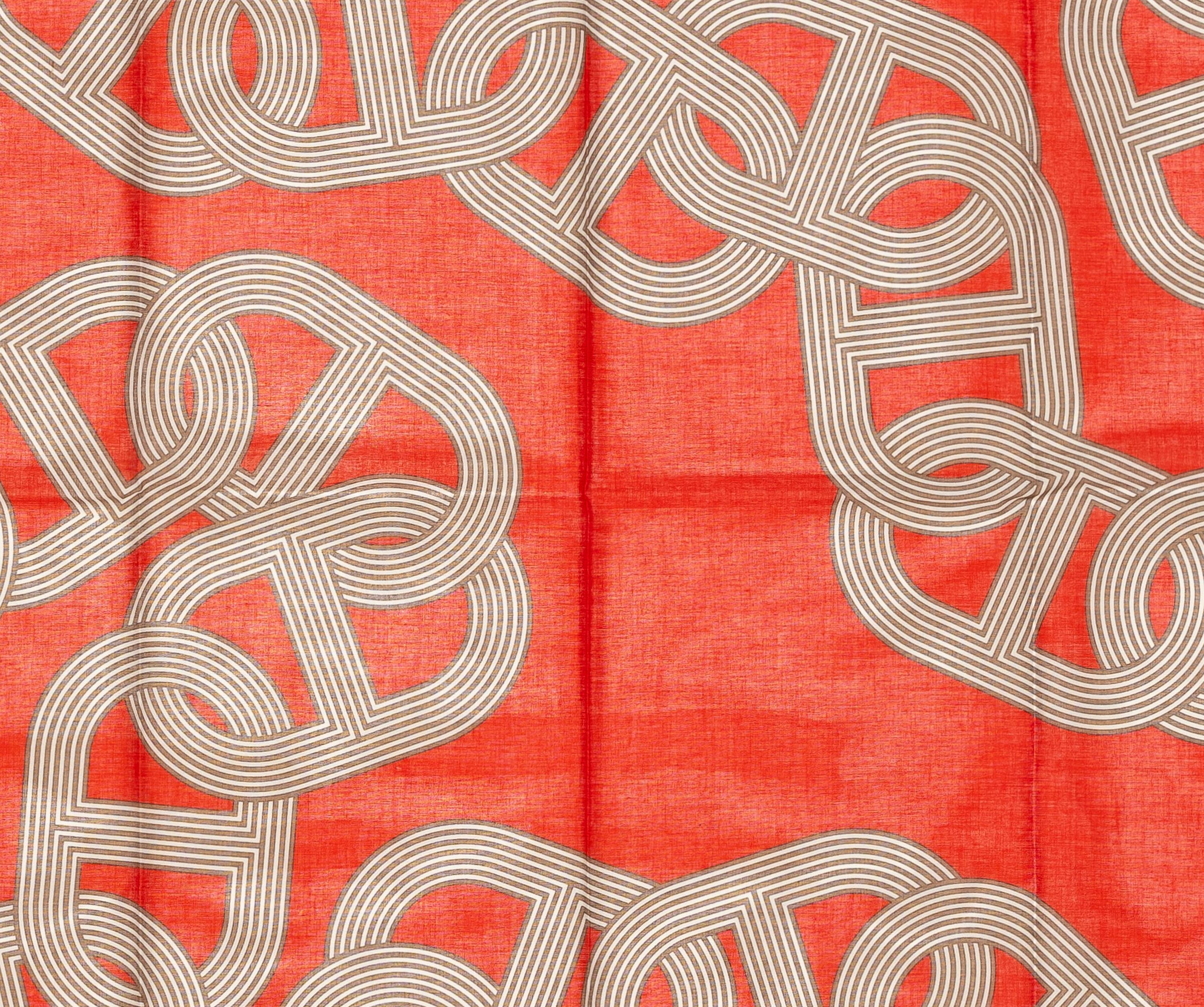 Hermes Scialle Sciarpa 100% Cotone - 146x176cm - Beige rosso - 24 Faubourg Circuit in vendita 4