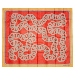 Hermes Scialle Sciarpa 100% Cotone - 146x176cm - Beige rosso - 24 Faubourg Circuit