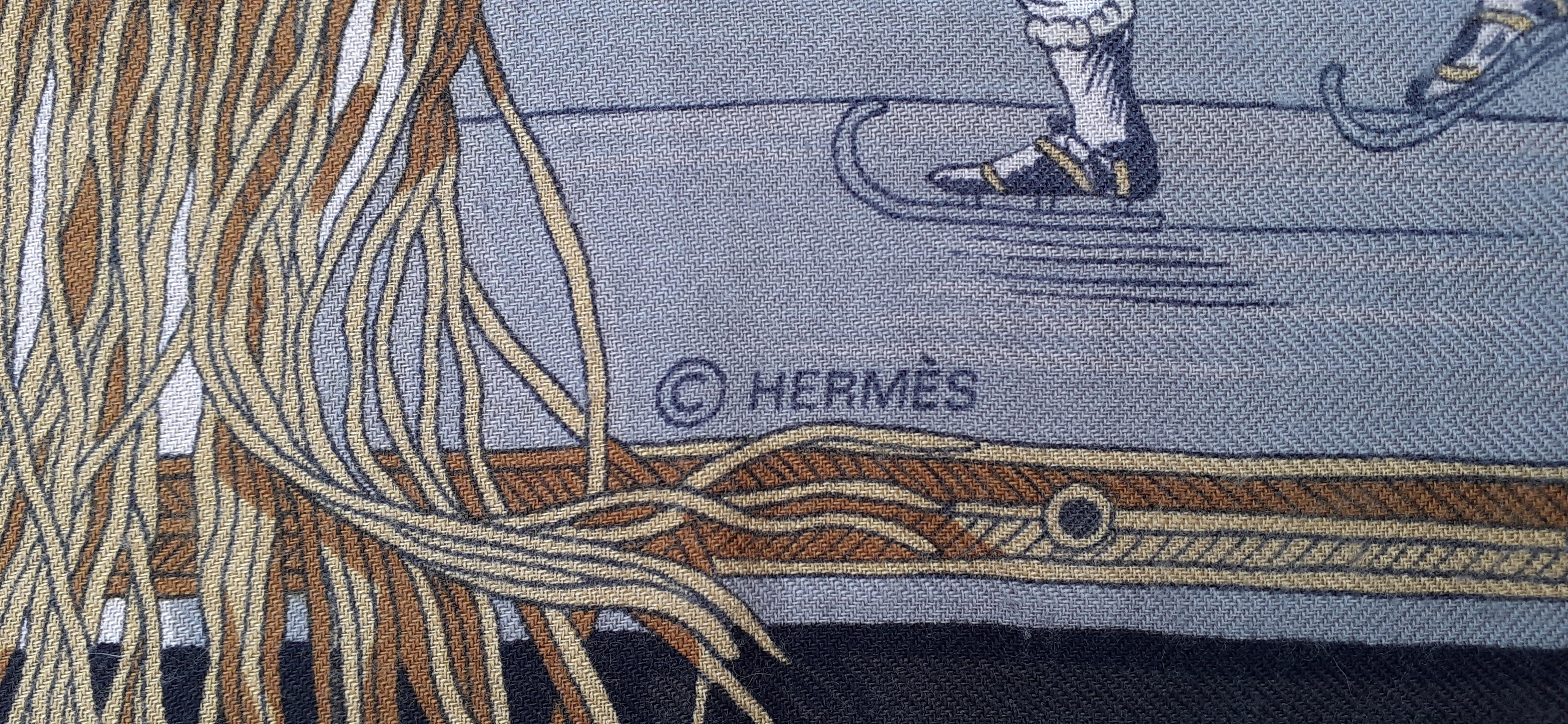 Hermès Shawl Scarf Les Plaisirs du Froid Grygkar Cashmere Silk 53 inches For Sale 5
