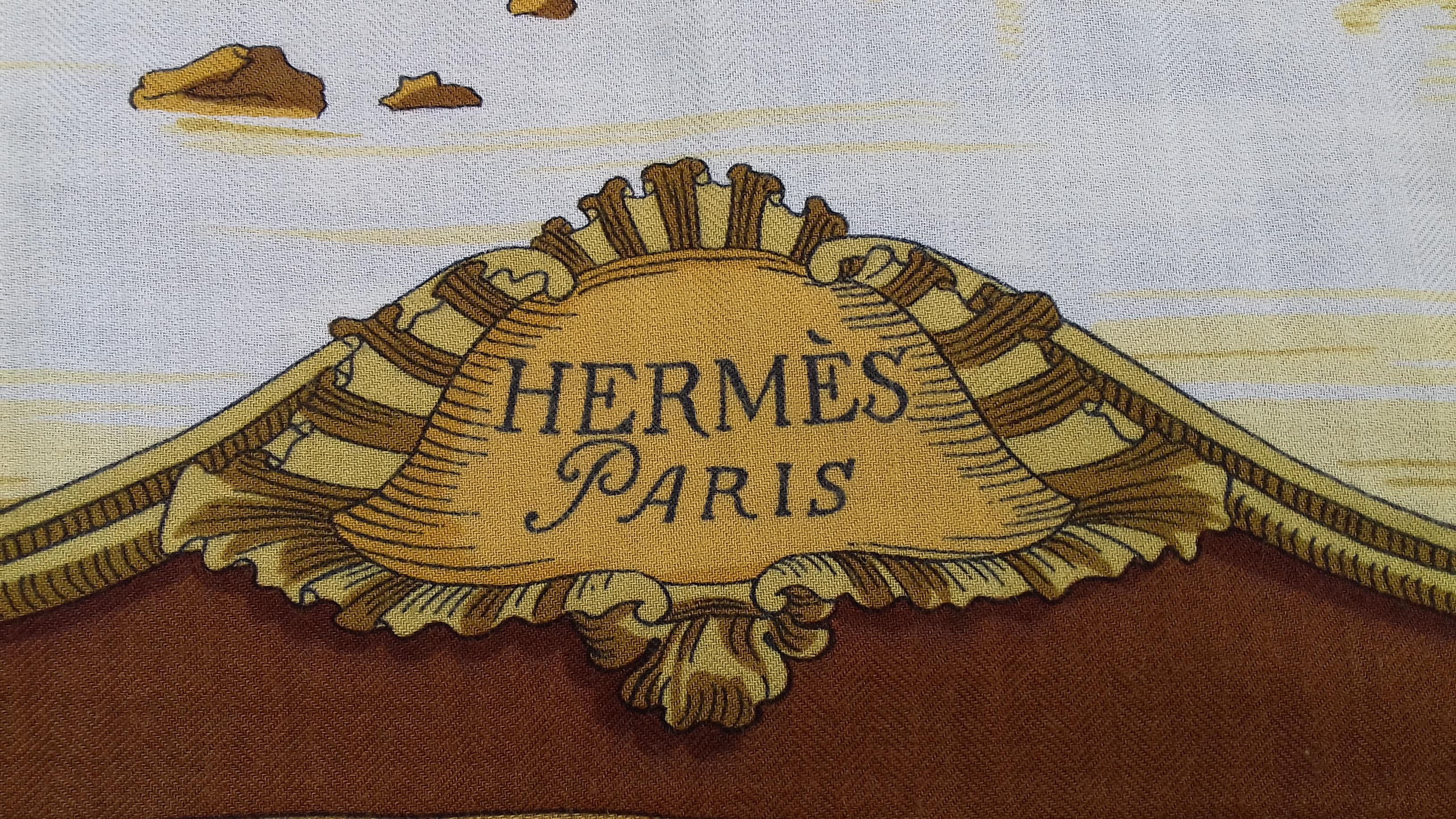 Brown Hermès Shawl Scarf Les Plaisirs du Froid Grygkar Cashmere Silk 54 inches