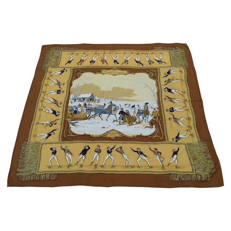 Foulard Carré HERMÈS Vintage 'Les Plaisirs Du Froid' - Soie 100% - Modèle De 1955