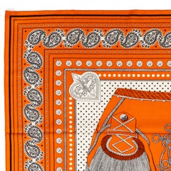 Hermes Shawl Zouaves et Dragons - CS140 - Orange Cuit Blanc - New Store Tag