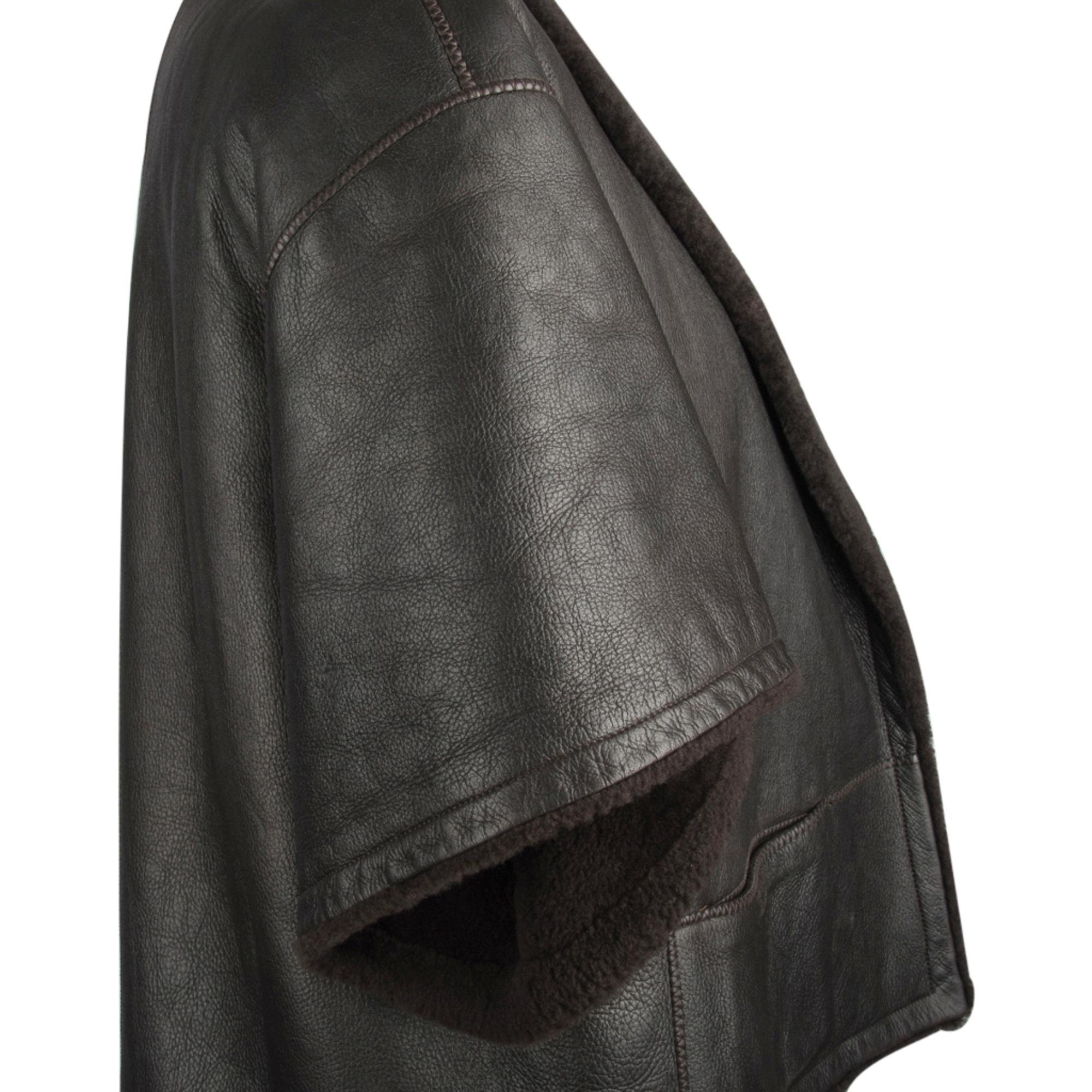 Women's Hermes Shearling Capelet Jacket Dark Brown 3/4 Sleeve 38 / 4 to 6  Striking  For Sale