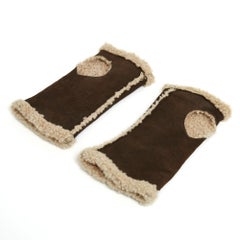 Hermes Shearling Fingerless Gloves Mittens In 6.5